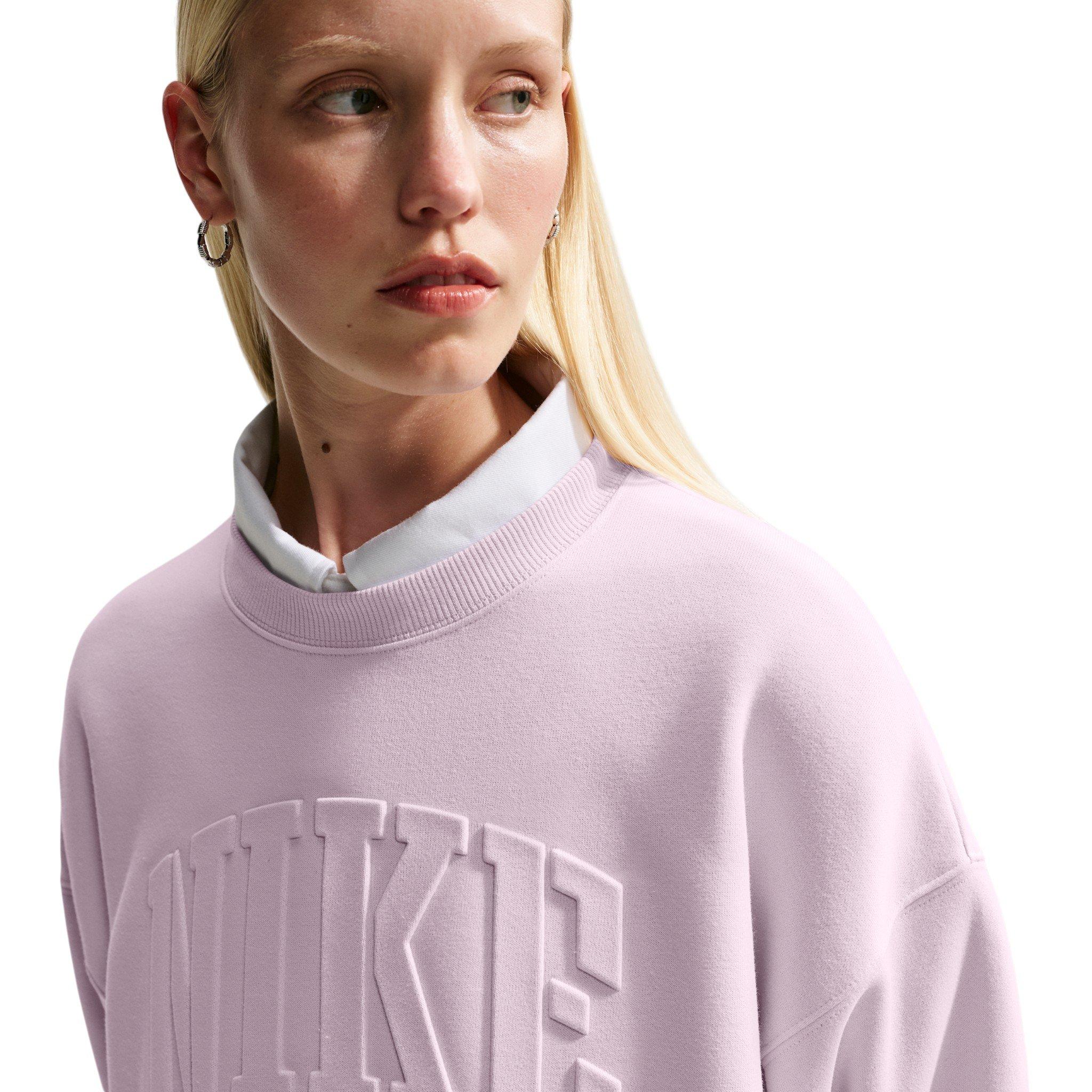 Nike Women's Studio Fleece Med-Weight "Graphic Pack" Oversized Embossed Crew - Bleached Lilac - BLEACHED LILAC 