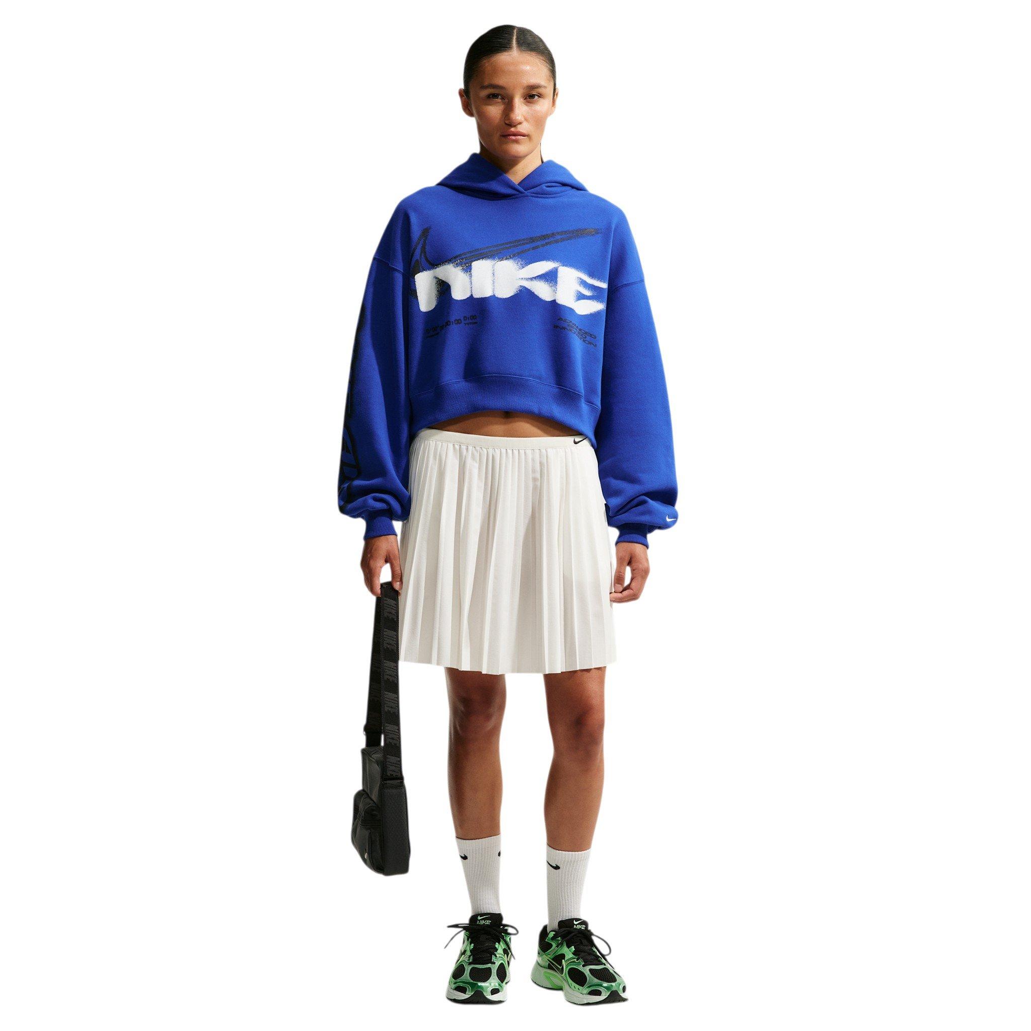 Nike Women's Studio Fleece Med-Weight Cropped Oversized Pullover Hoodie - Royal - ROYAL