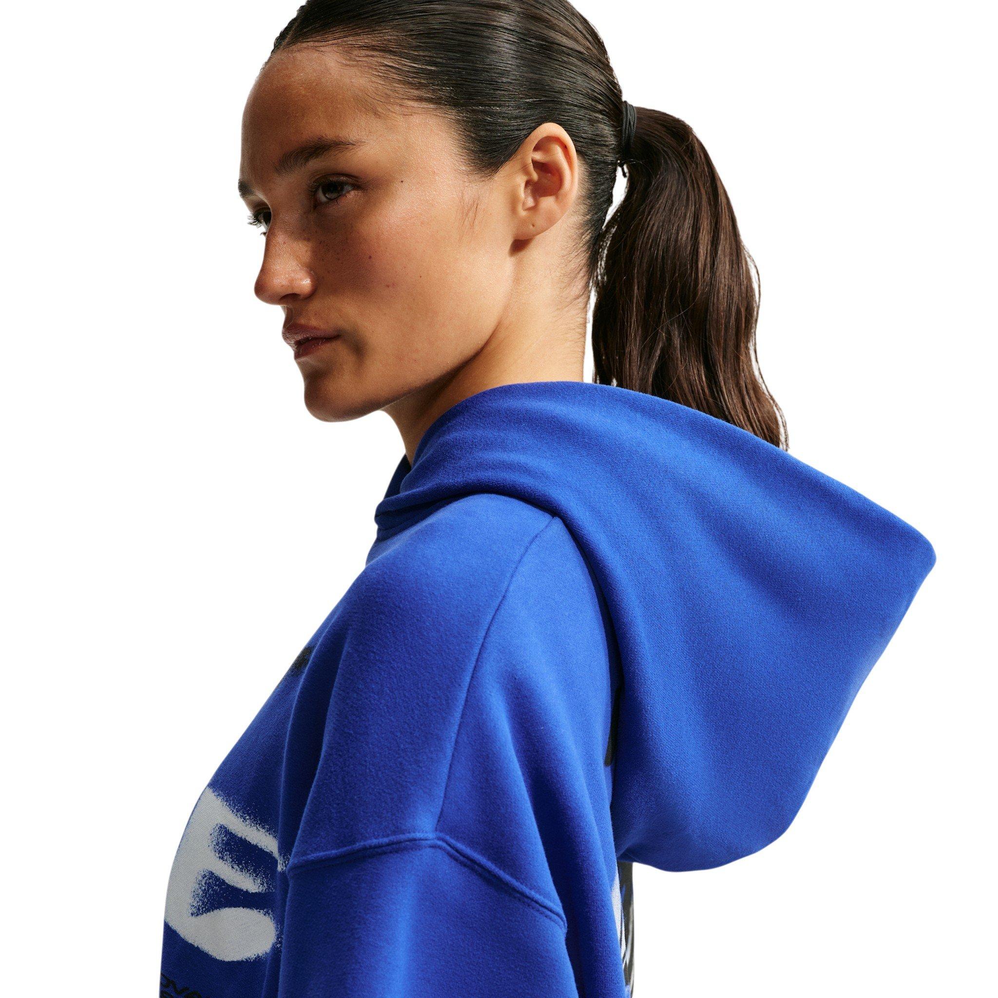Nike Women's Studio Fleece Med-Weight Cropped Oversized Pullover Hoodie - Royal - ROYAL