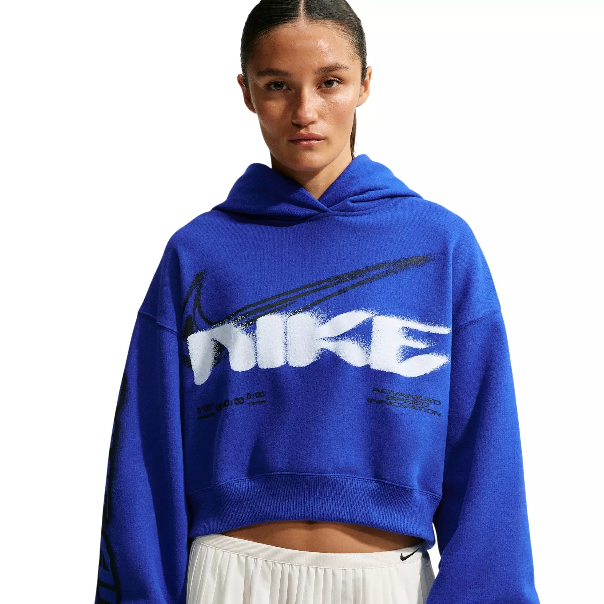 Nike Women's Studio Fleece Med-Weight Cropped Oversized Pullover Hoodie - Royal - ROYAL