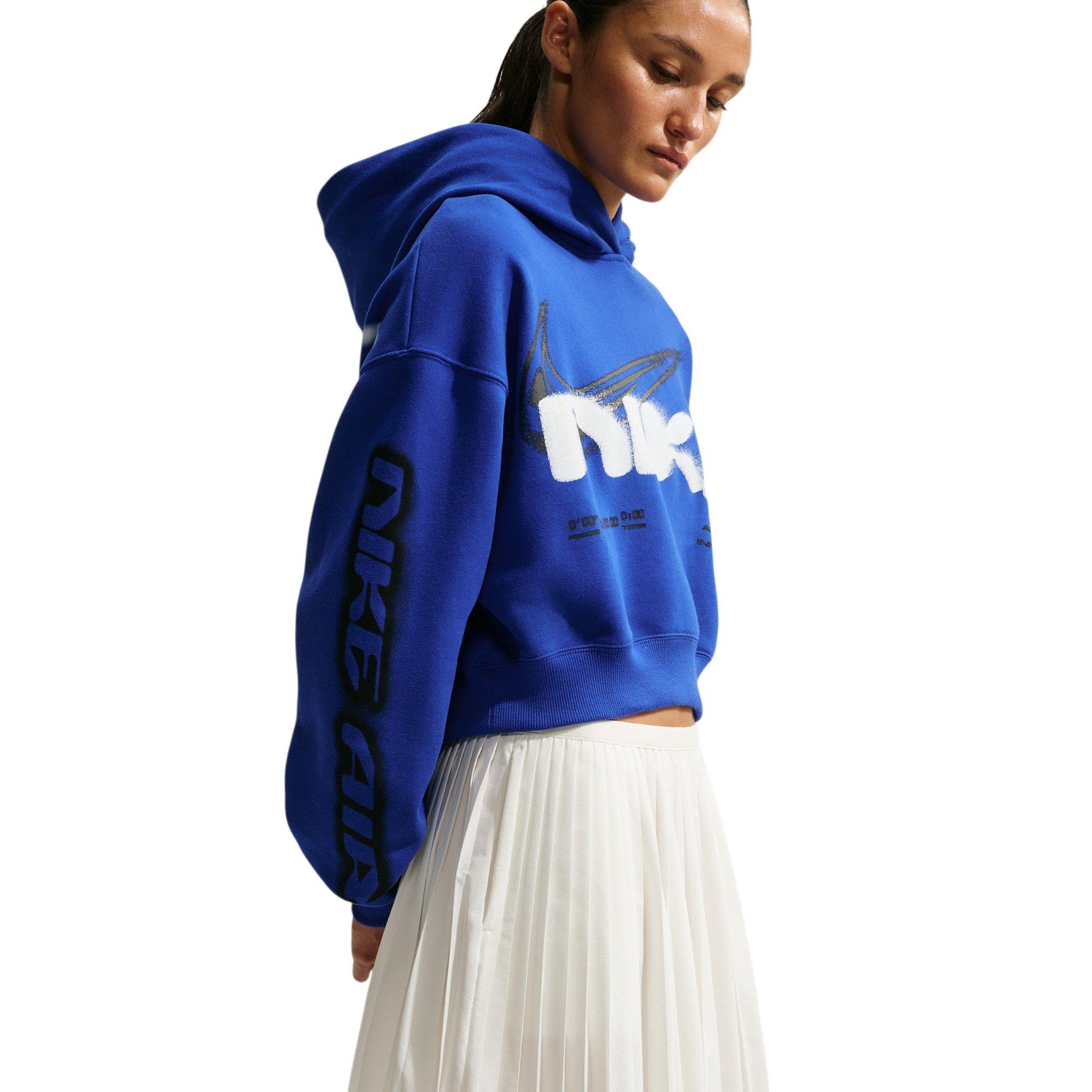 Nike Women's Studio Fleece Med-Weight Cropped Oversized Pullover Hoodie - Royal - ROYAL