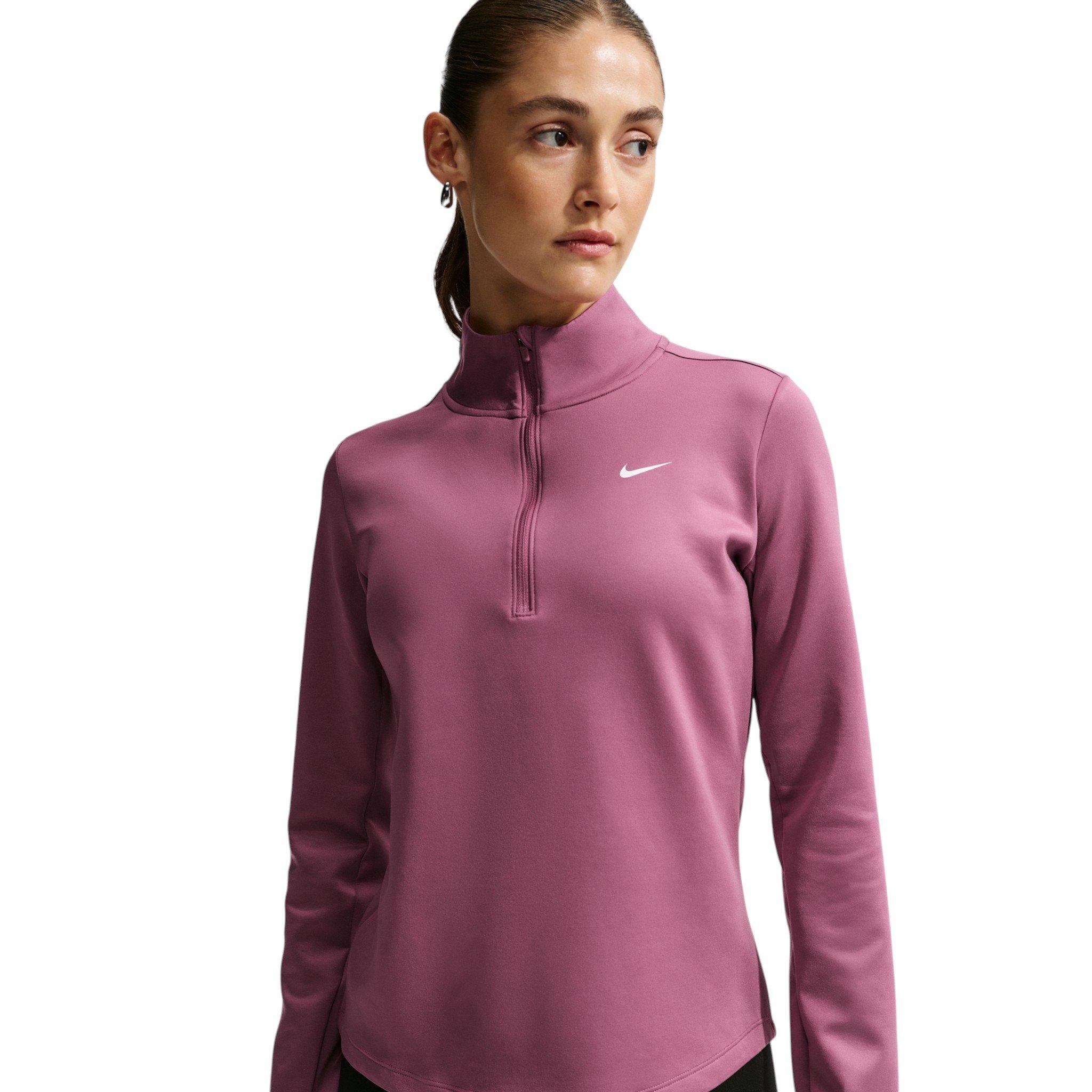 Nike Women's One Therma-FIT 1/2 Zip Mid Layer Top - Pink/White - PINK/WHITE