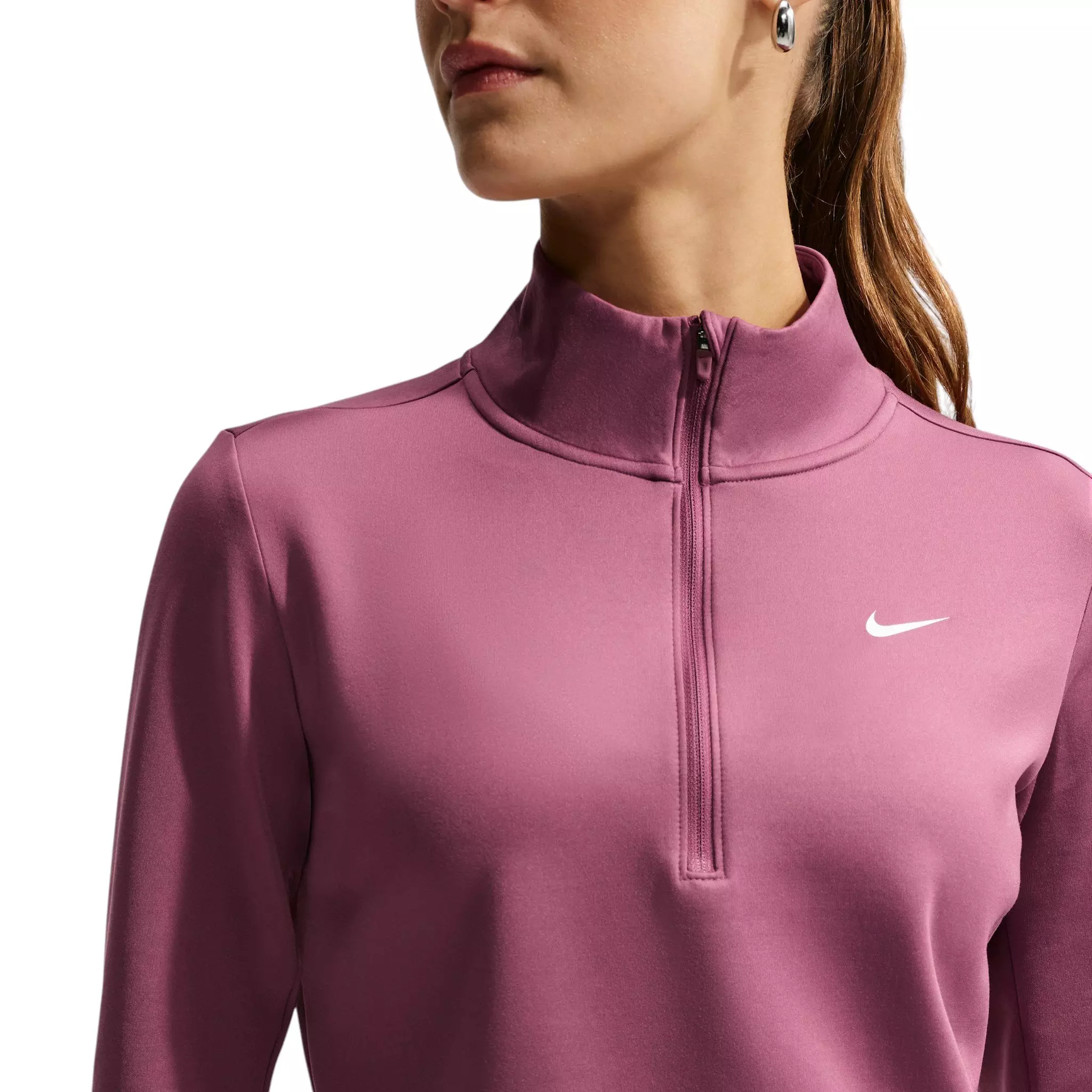Nike Women's One Therma-FIT 1/2 Zip Mid Layer Top - Pink/White - PINK/WHITE