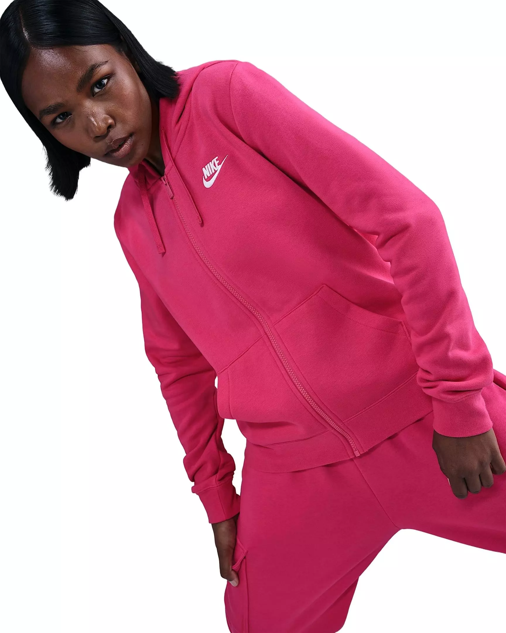 Nike Women's Sportswear Club Fleece Full-Zip Jacket - Bright Pink - PINK
