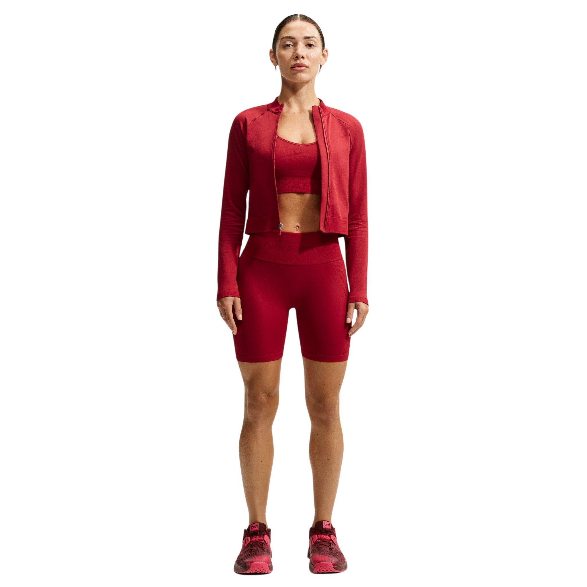 Nike Women's Pro Seamless Full-Zip Training Top - Red - RED Thumbnail View 4