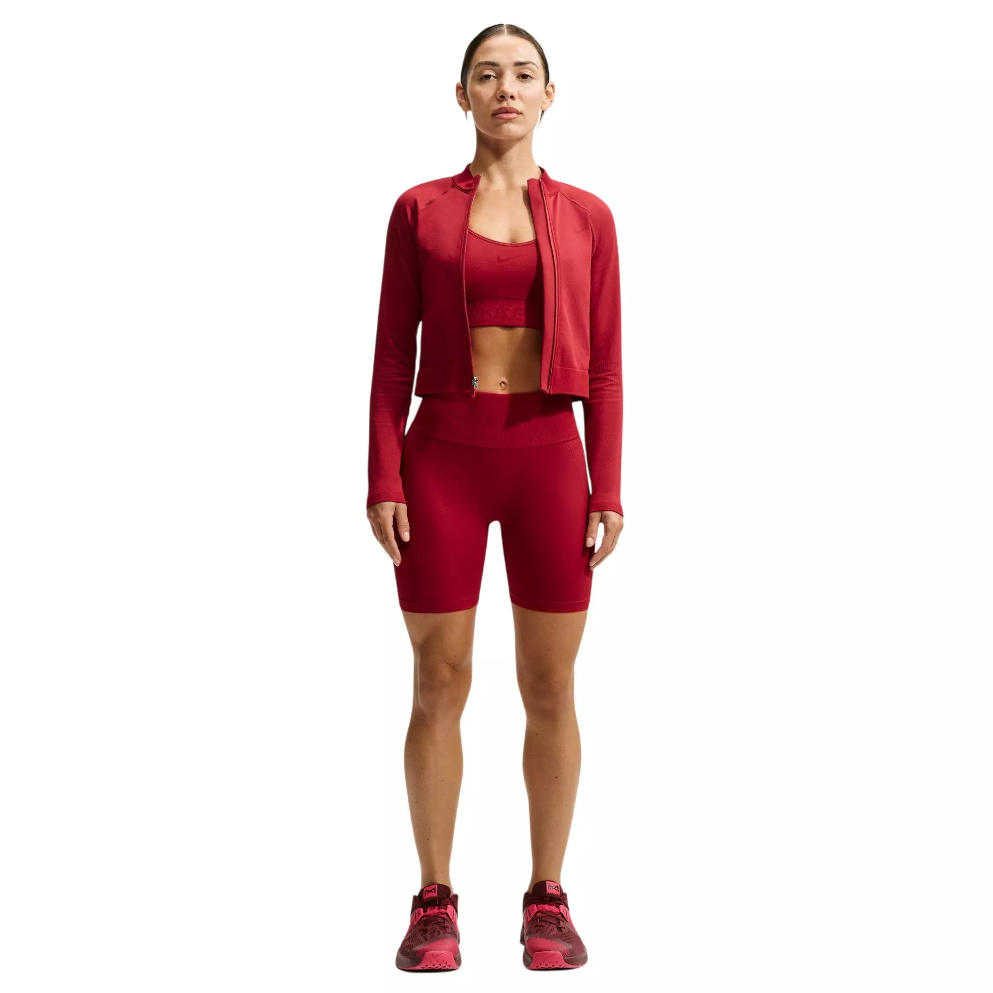 Nike Women's Pro Seamless Full-Zip Training Top - Red - RED