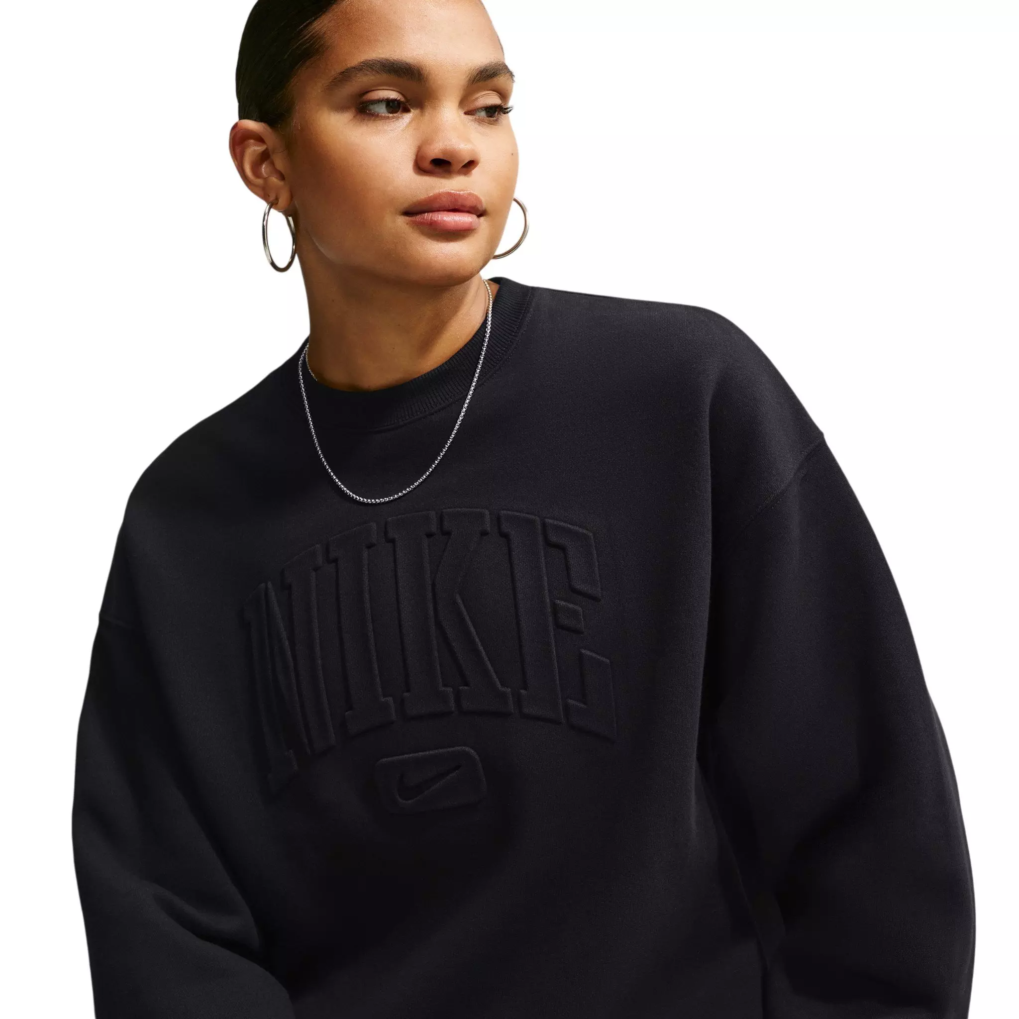 Nike Women's Studio Fleece Med-Weight 'Graphic Pack" Oversized Embossed Crew - Black - BLACK