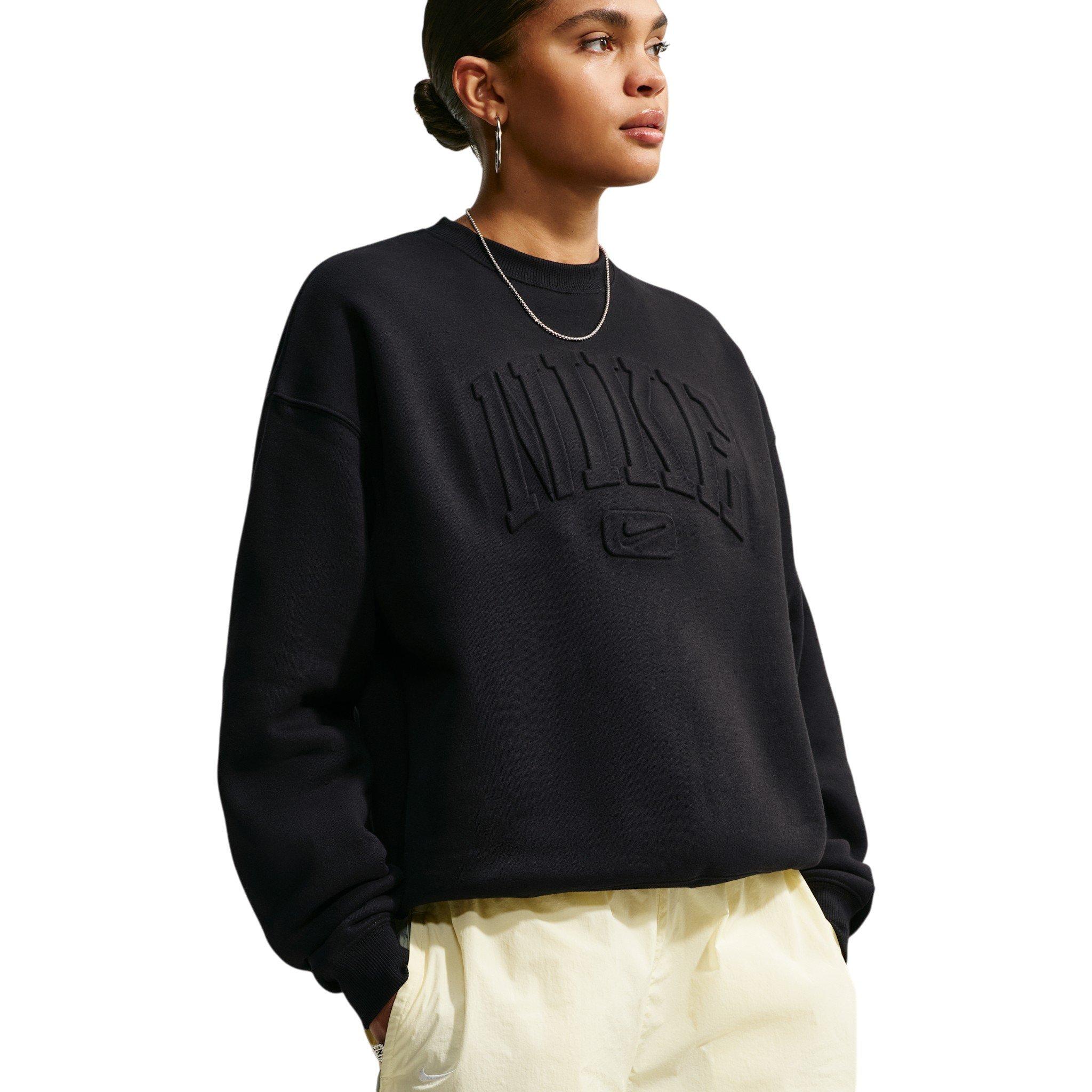 Nike Women's Studio Fleece Med-Weight 'Graphic Pack" Oversized Embossed Crew - Black - BLACK
