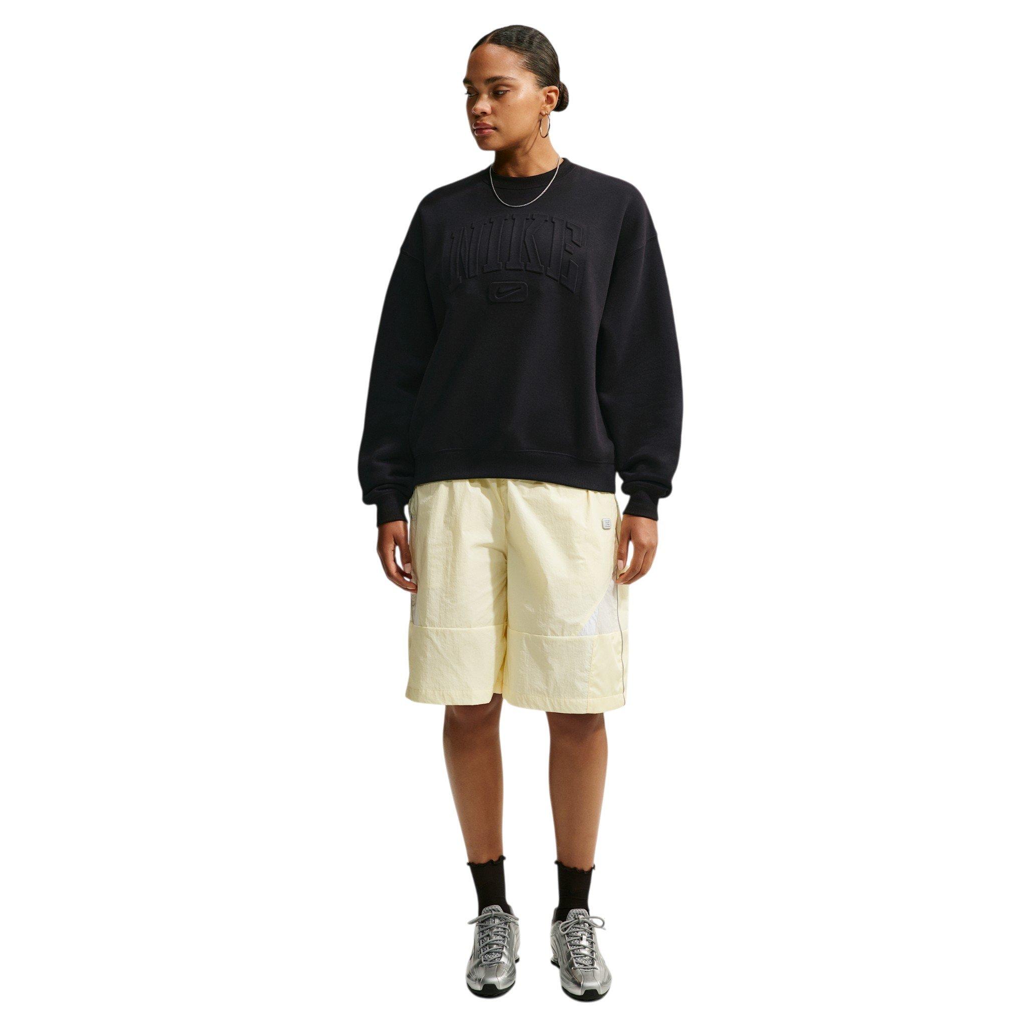 Nike Women's Studio Fleece Med-Weight 'Graphic Pack" Oversized Embossed Crew - Black - BLACK