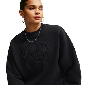 Nike Women's Studio Fleece Med-Weight 'Graphic Pack" Oversized Embossed Crew - Black - BLACK