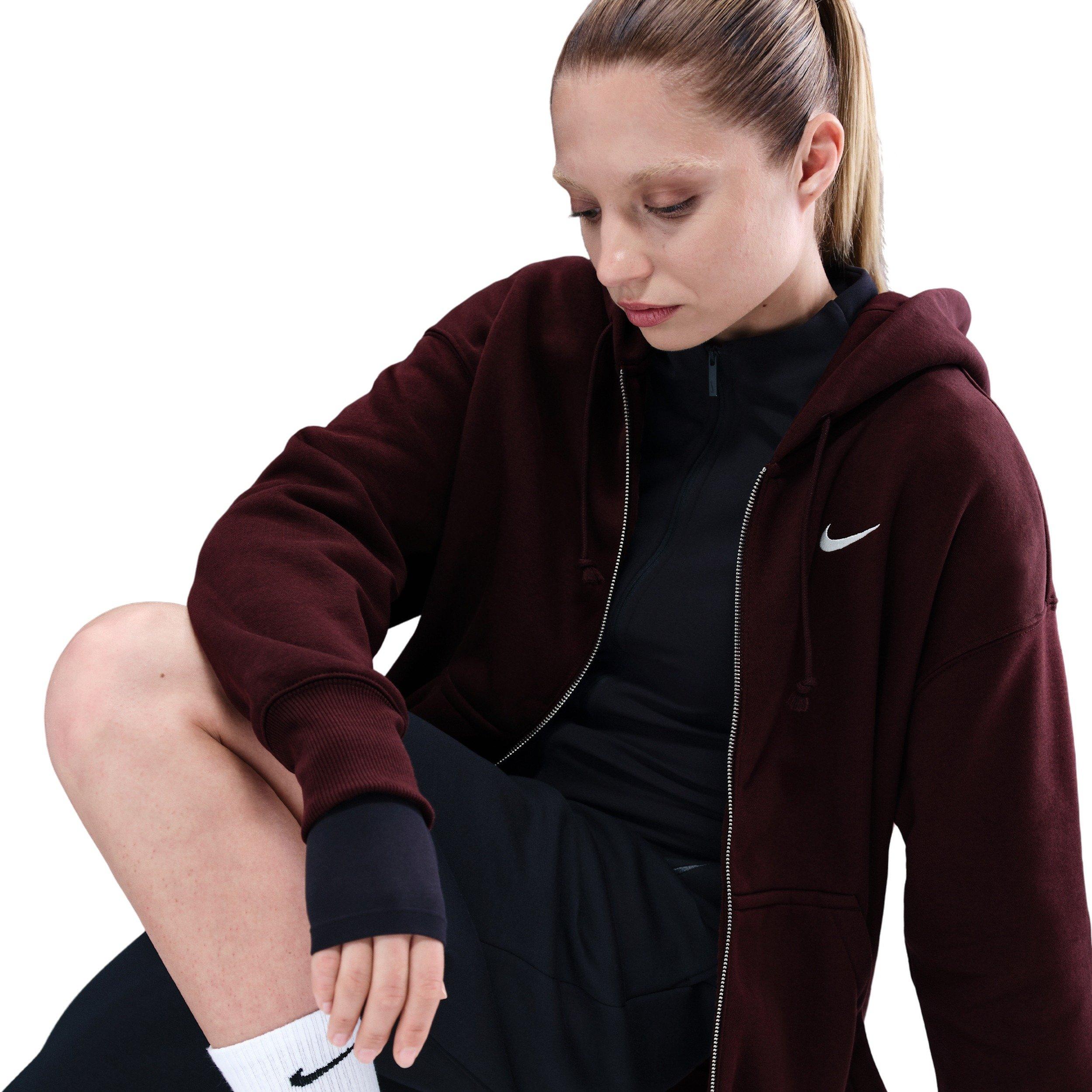 Nike Women's Sportswear Phoenix Fleece Oversized Full-Zip Jacket - Burgundy - BURGUNDY Thumbnail View 3