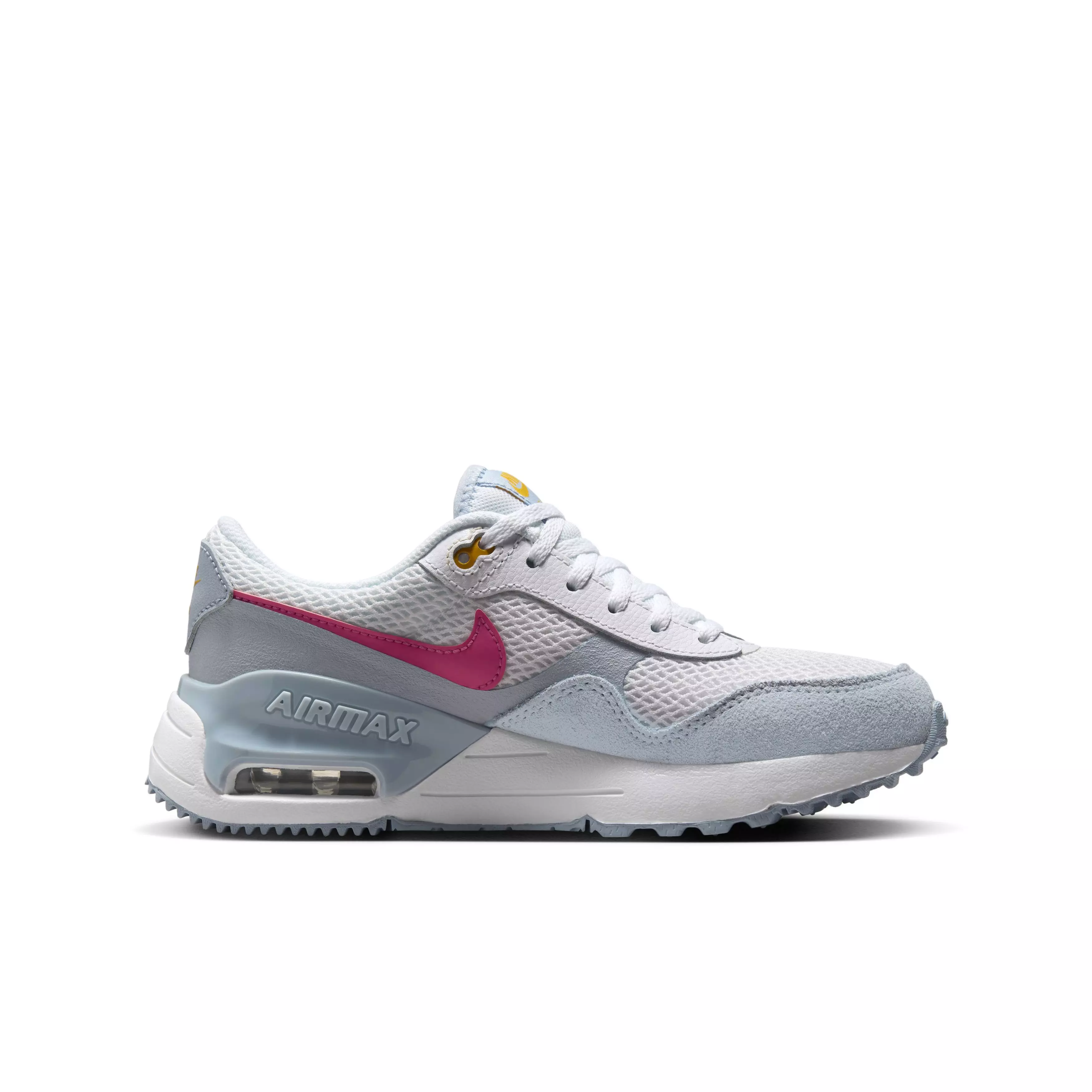 Nike Air Max SYSTM "White/Blue Tint/Light Armory Blue/Pinksicle" Grade School Girls' Shoe - WHITE/BLUE/LT BLUE/PINKSICLE