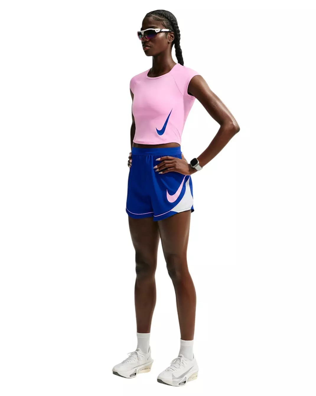 Nike Women's Tempo Swoosh Dri-FIT Cap-Sleeve Running Top - Pink/Blue - PINK/BLUE