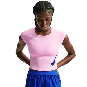 Nike Women's Tempo Swoosh Dri-FIT Cap-Sleeve Running Top - Pink/Blue - PINK/BLUE