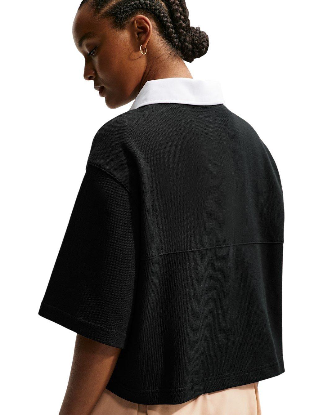 Nike Women's Sportswear Oversized Short Sleeve Polo - Black/White - BLACK/WHITE