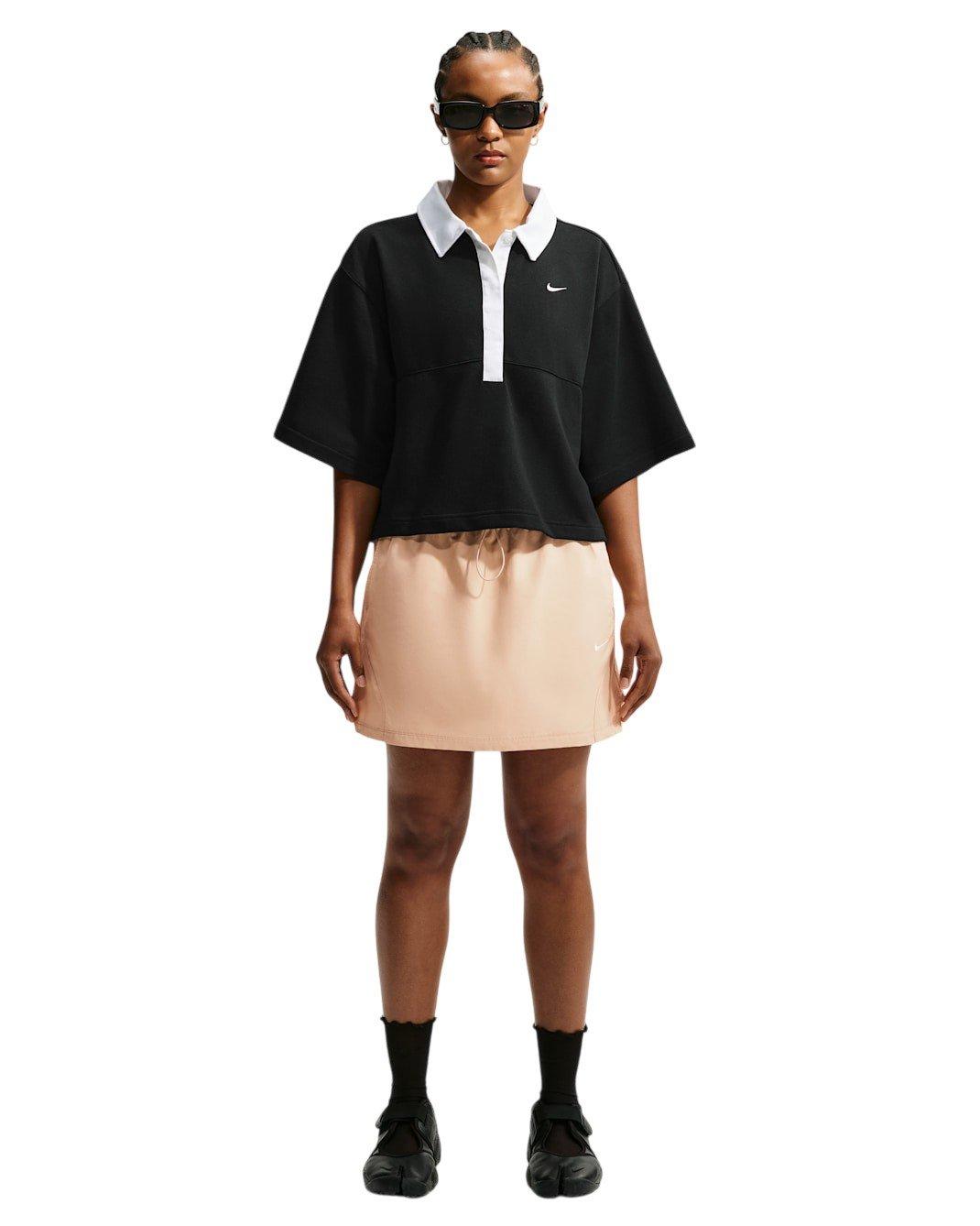 Nike Women's Sportswear Oversized Short Sleeve Polo - Black/White - BLACK/WHITE