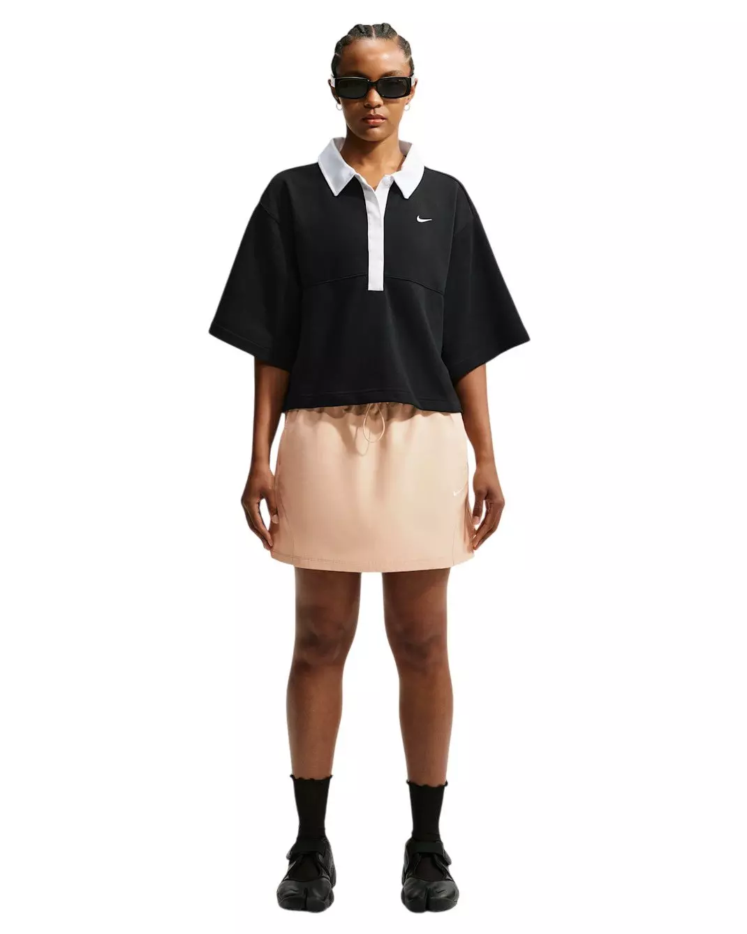 Nike Women's Sportswear Oversized Short Sleeve Polo - Black/White - BLACK/WHITE