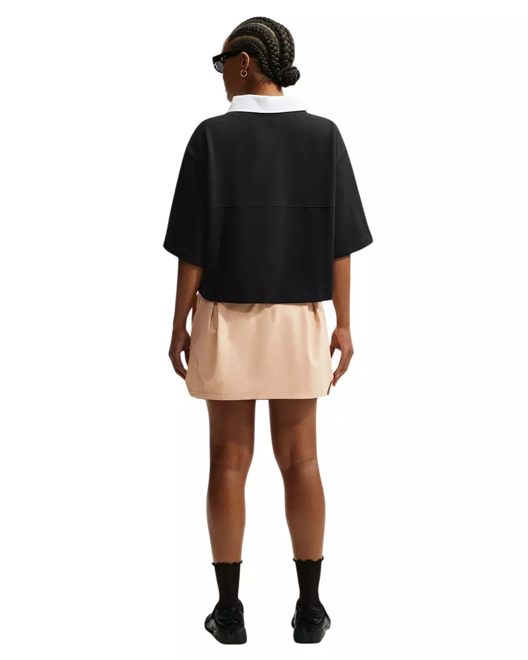 Nike Women's Sportswear Oversized Short Sleeve Polo - Black/White - BLACK/WHITE