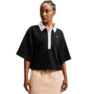 Nike Women's Sportswear Oversized Short Sleeve Polo - Black/White - BLACK/WHITE