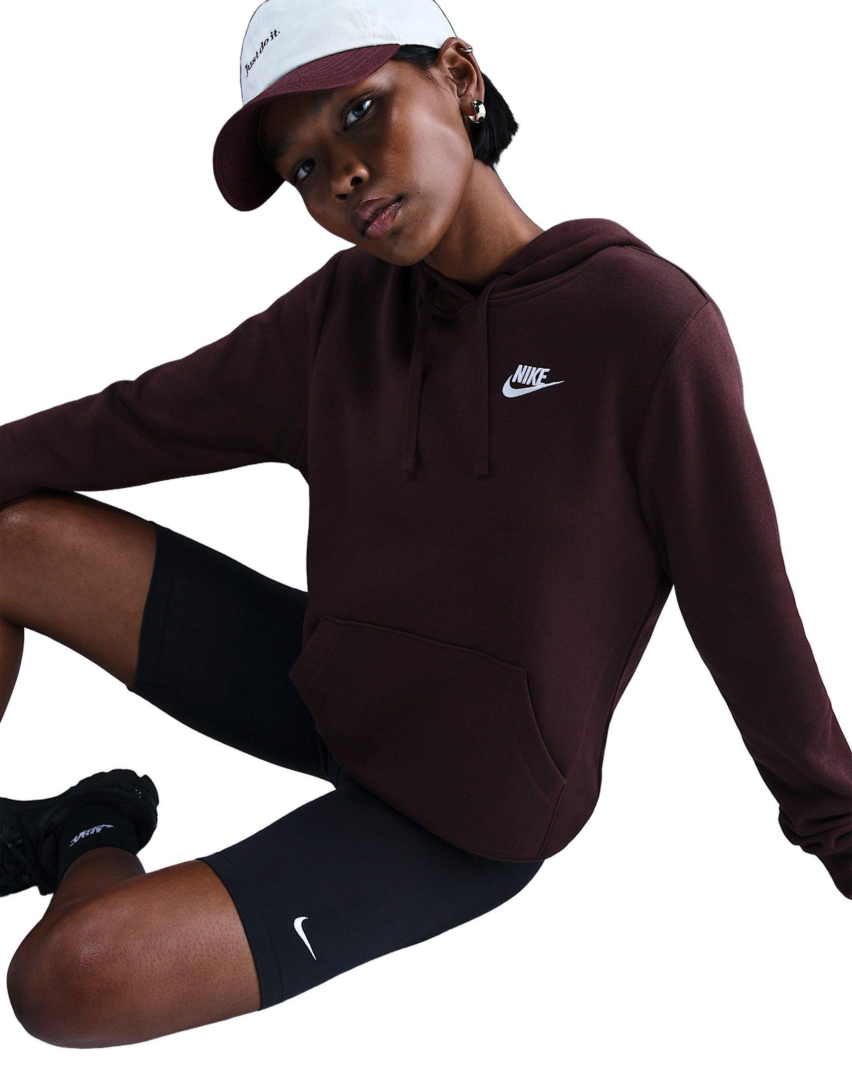 Nike Women's Sportswear Club Fleece Pullover Hoodie -Burgundy - BURGUNDY Thumbnail View 3