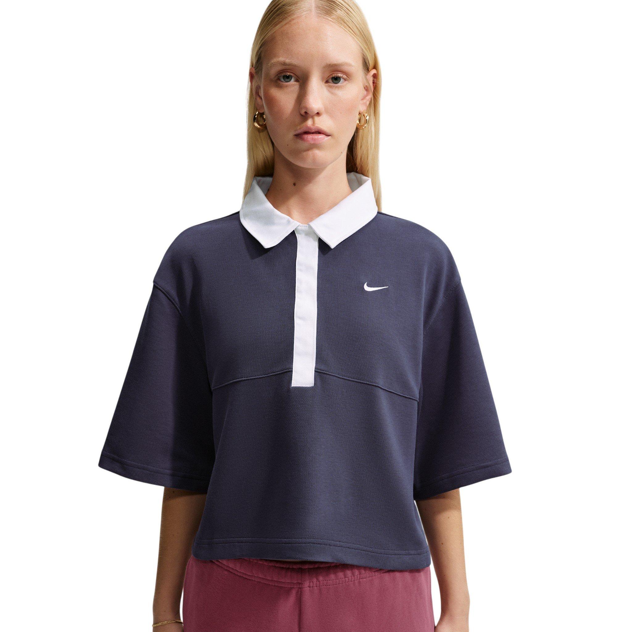 Nike Women's Sportswear Oversized Short Sleeve Polo - Grey/White - GREY/WHITE