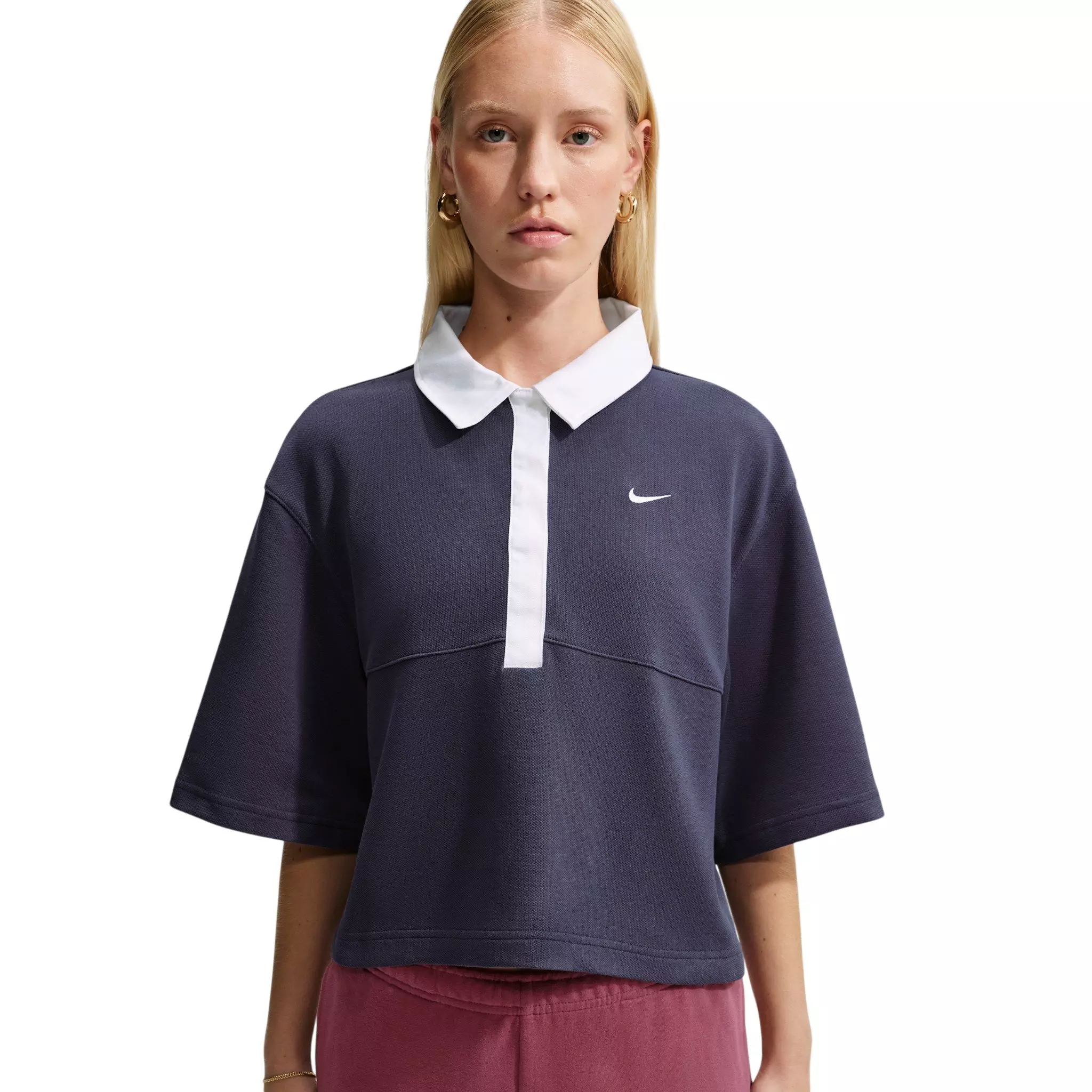 Nike Women's Sportswear Oversized Short Sleeve Polo - Grey/White - GREY/WHITE