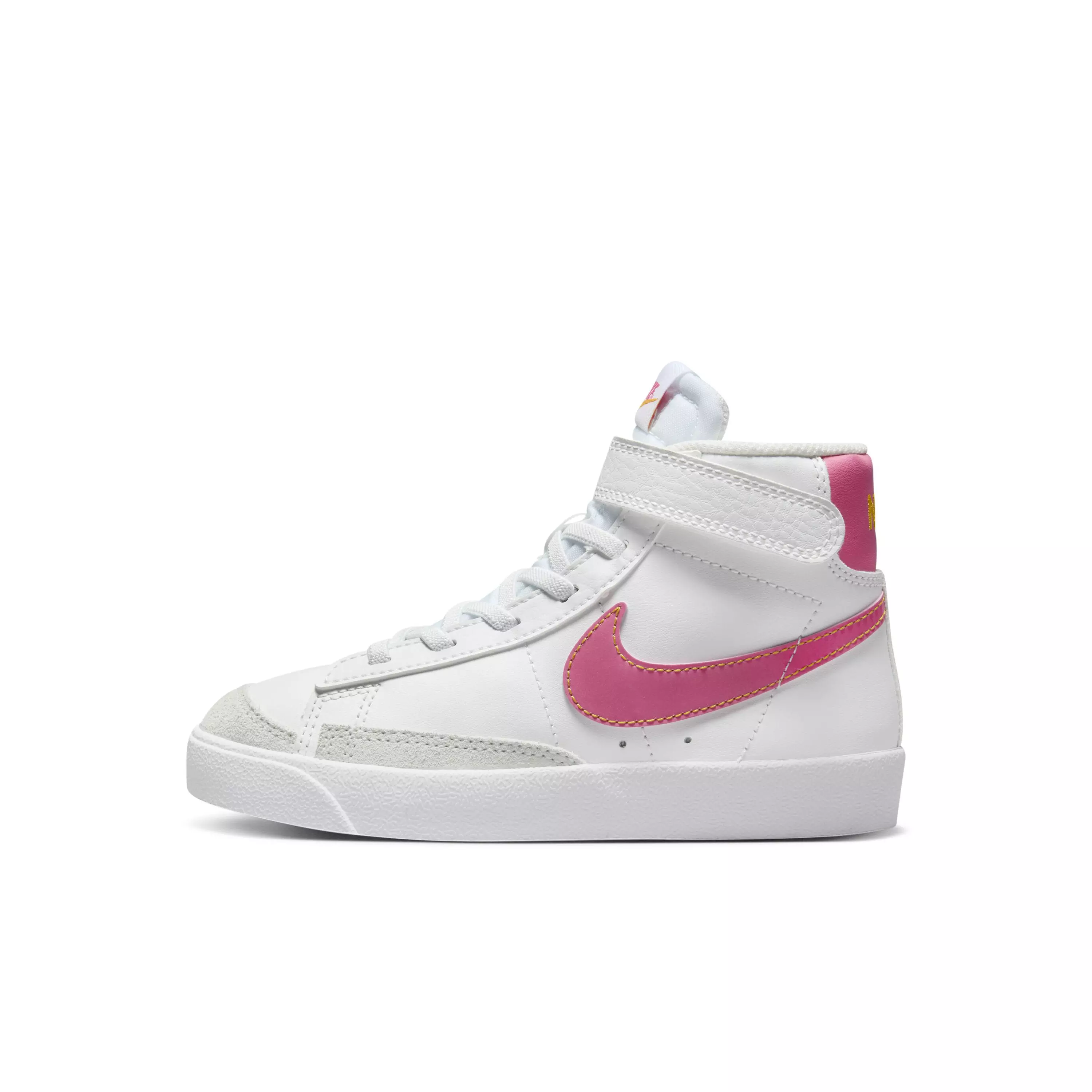 Nike Blazer Mid '77 "Summit White/University Gold/White/Pinksicle" Preschool Girls' Shoe - WHITE/GOLD/WHITE/PINKSICLE