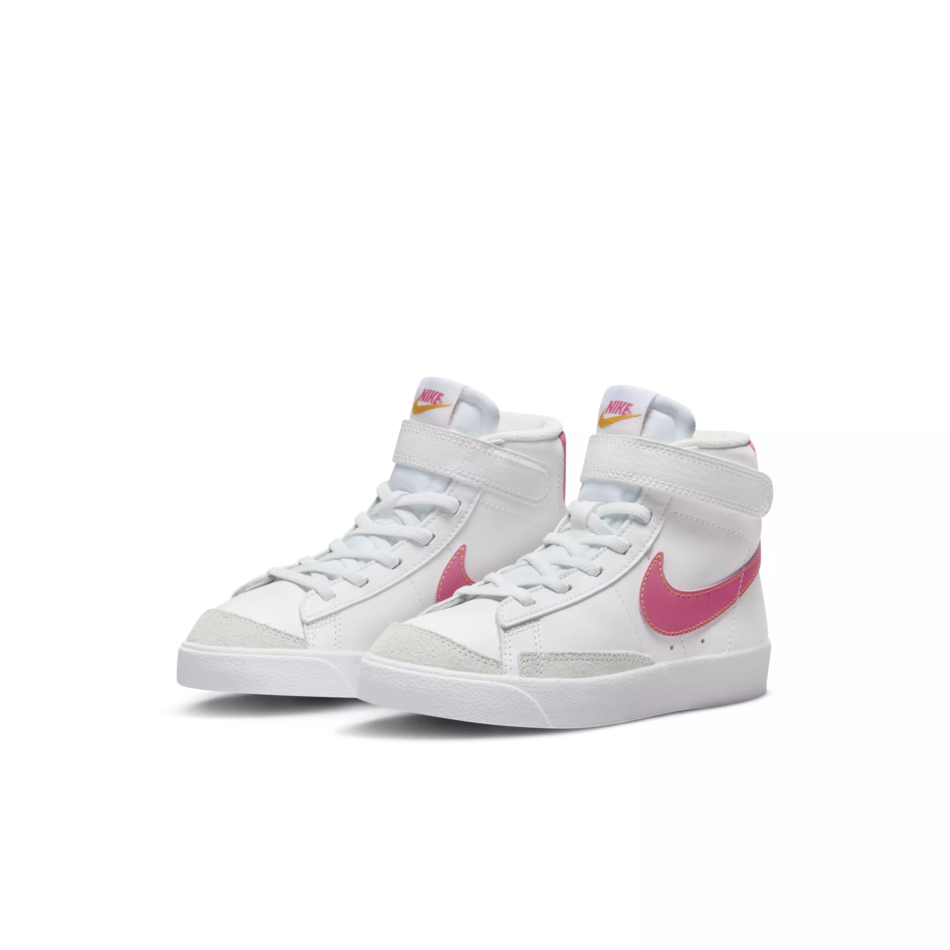 Nike Blazer Mid '77 "Summit White/University Gold/White/Pinksicle" Preschool Girls' Shoe - WHITE/GOLD/WHITE/PINKSICLE