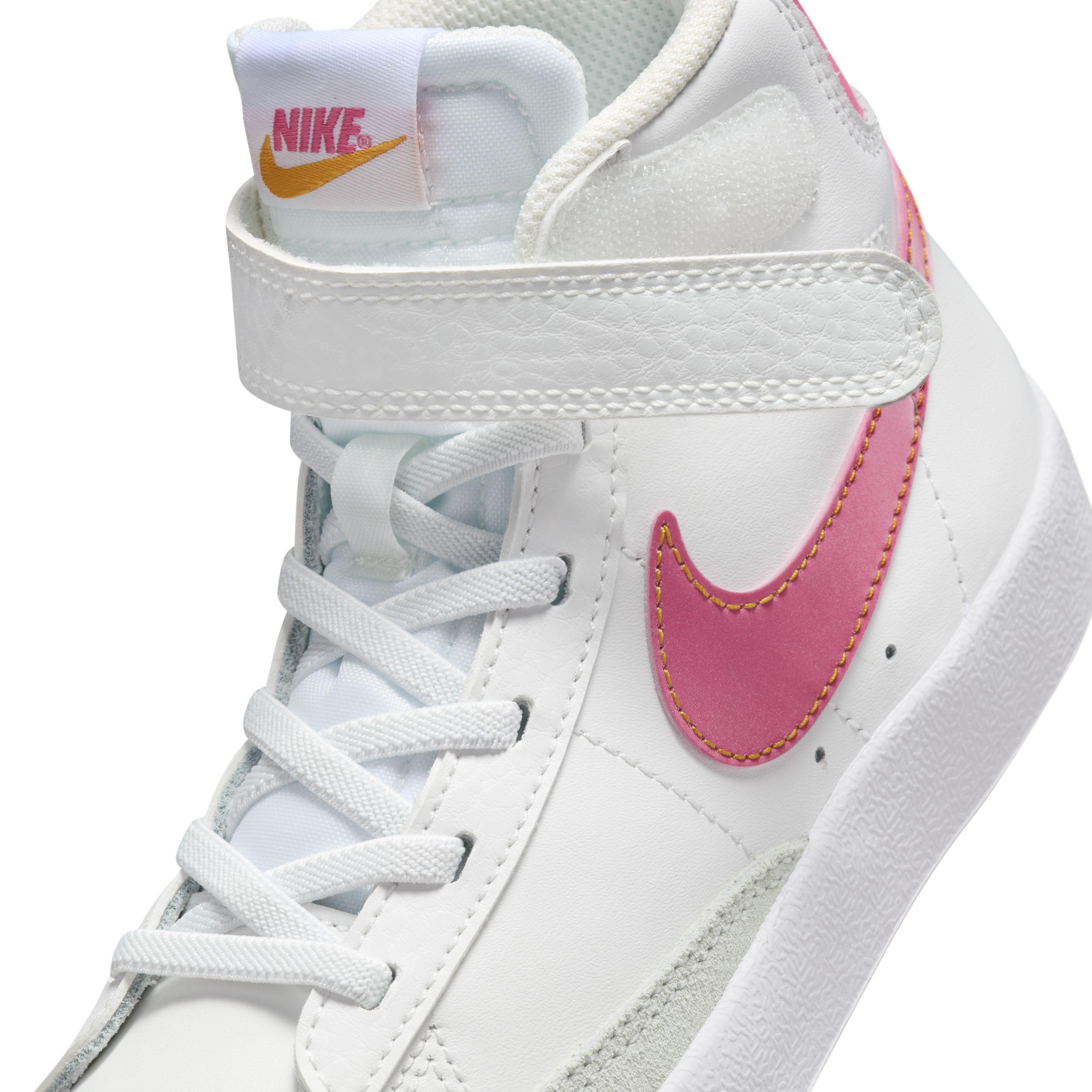 Nike Blazer Mid '77 "Summit White/University Gold/White/Pinksicle" Preschool Girls' Shoe - WHITE/GOLD/WHITE/PINKSICLE Thumbnail View 7