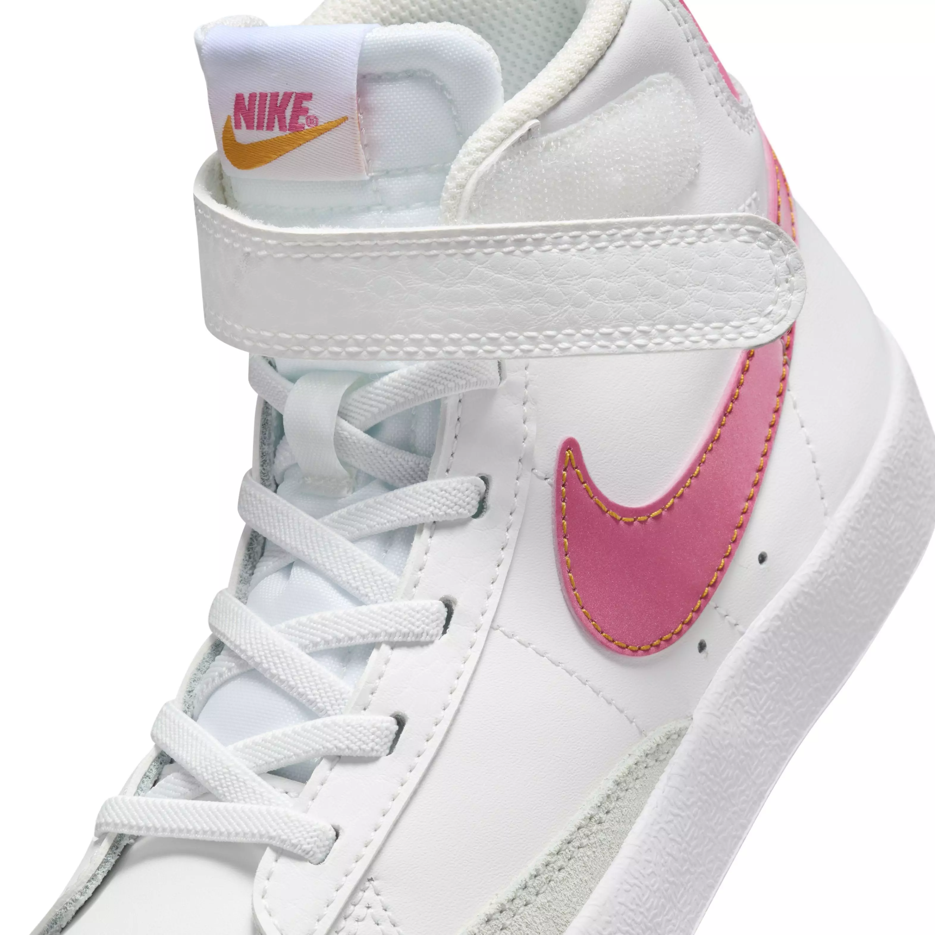 Nike Blazer Mid '77 "Summit White/University Gold/White/Pinksicle" Preschool Girls' Shoe - WHITE/GOLD/WHITE/PINKSICLE