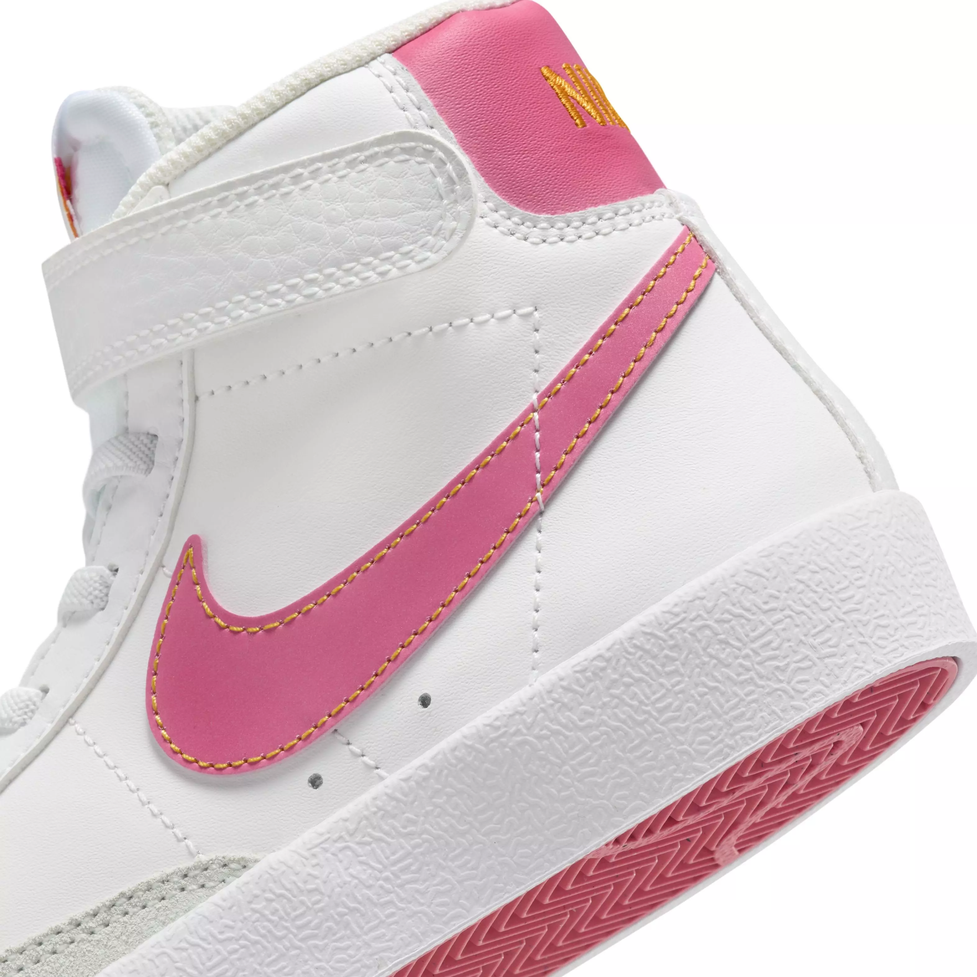 Nike Blazer Mid '77 "Summit White/University Gold/White/Pinksicle" Preschool Girls' Shoe - WHITE/GOLD/WHITE/PINKSICLE