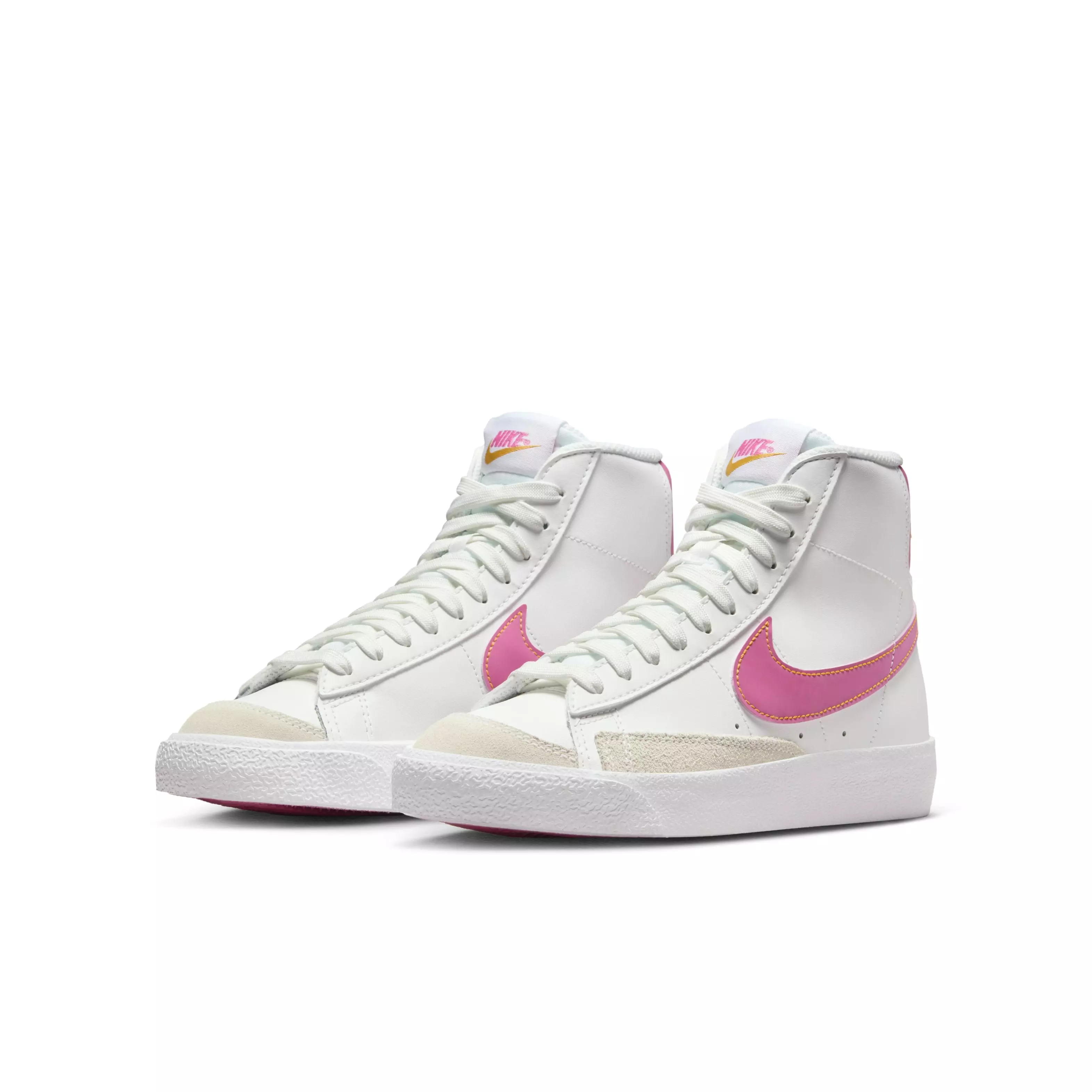 Nike Blazer Mid '77 "Summit White/University Gold/White/Pinksicle" Grade School Girls' Shoe - WHITE/GOLD/WHITE/PINKSICLE