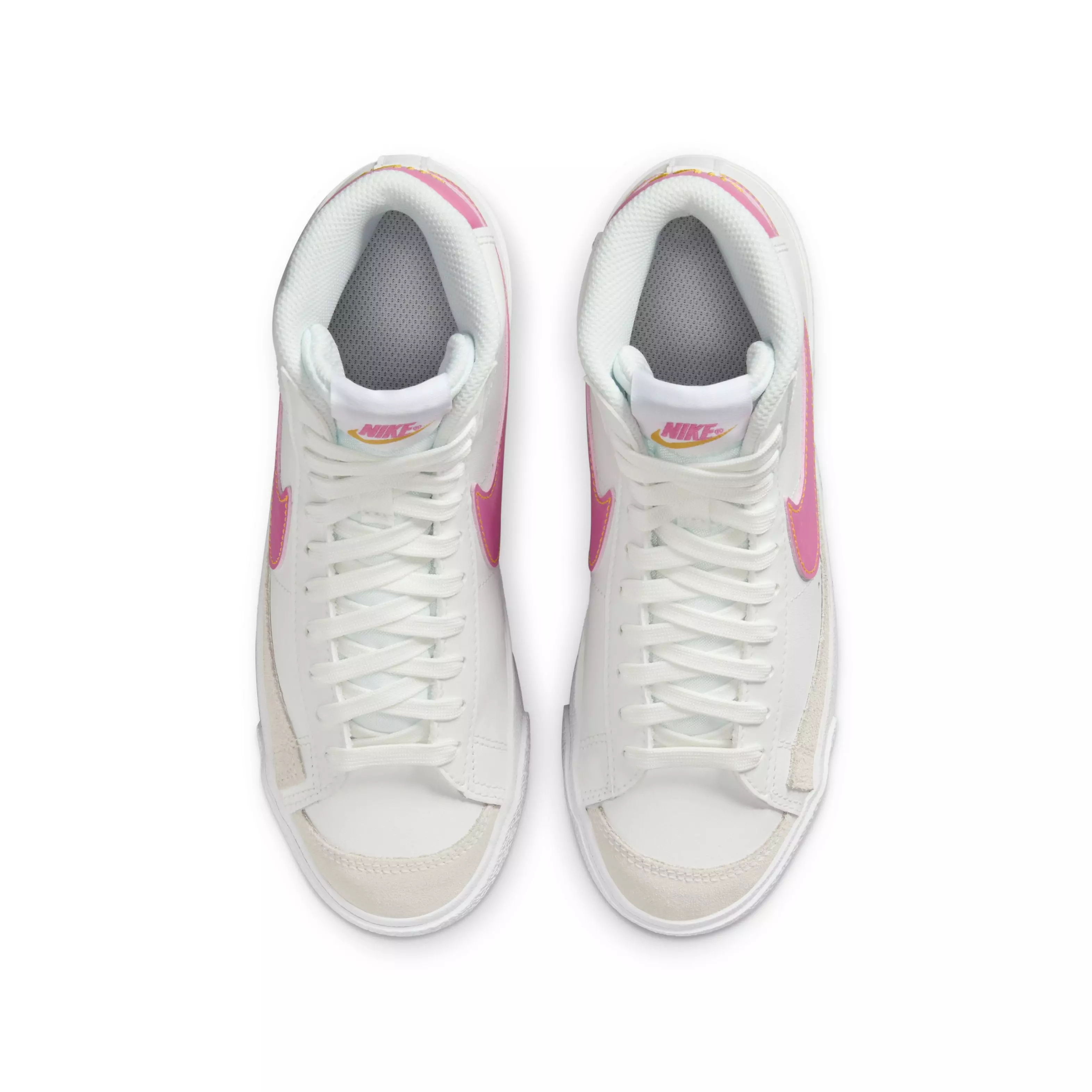 Nike Blazer Mid '77 "Summit White/University Gold/White/Pinksicle" Grade School Girls' Shoe - WHITE/GOLD/WHITE/PINKSICLE