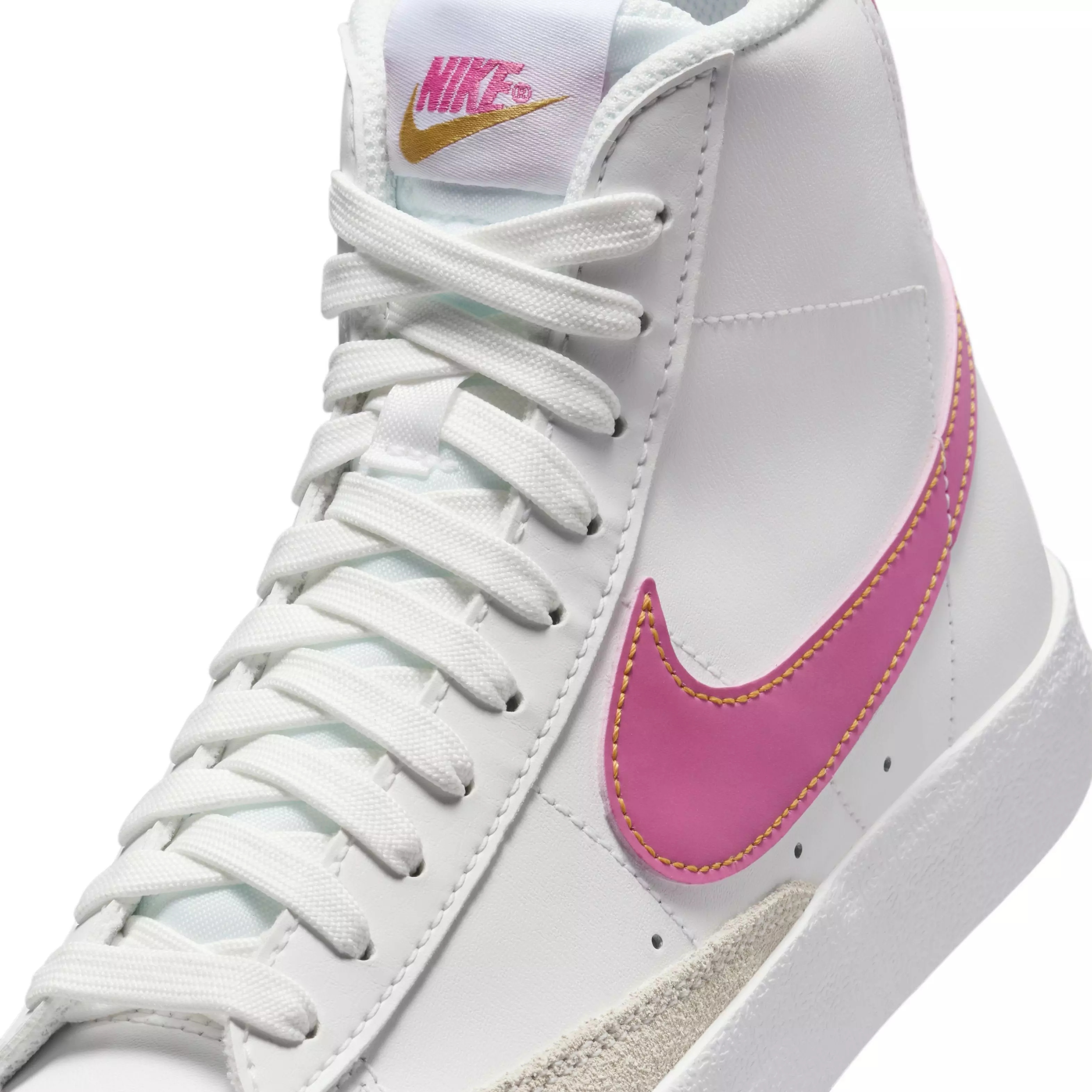 Nike Blazer Mid '77 "Summit White/University Gold/White/Pinksicle" Grade School Girls' Shoe - WHITE/GOLD/WHITE/PINKSICLE