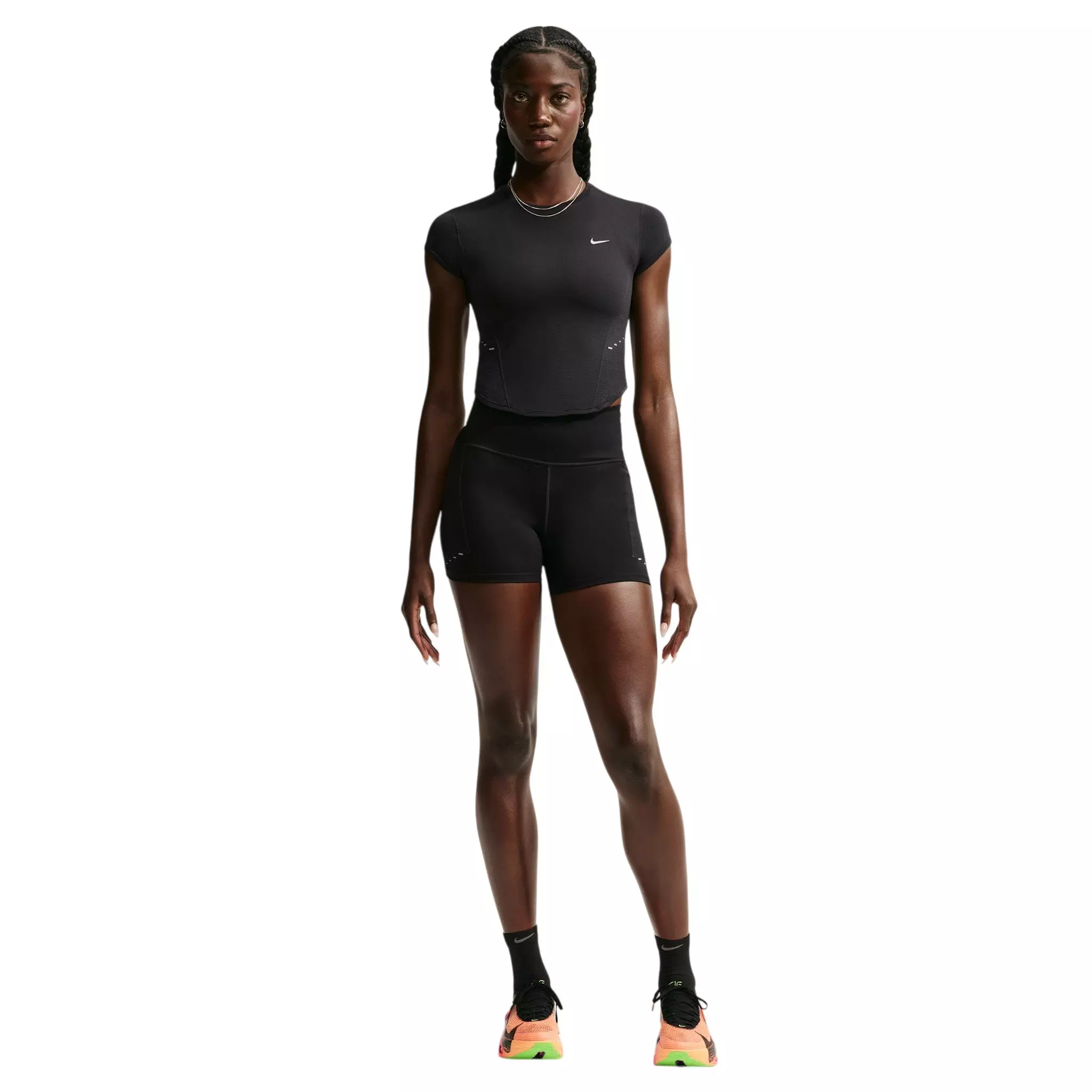 Nike Women's Swift Dri-FIT Seamless Short Sleeve Fitted Running Top - Black/Grey - BLACK/GREY