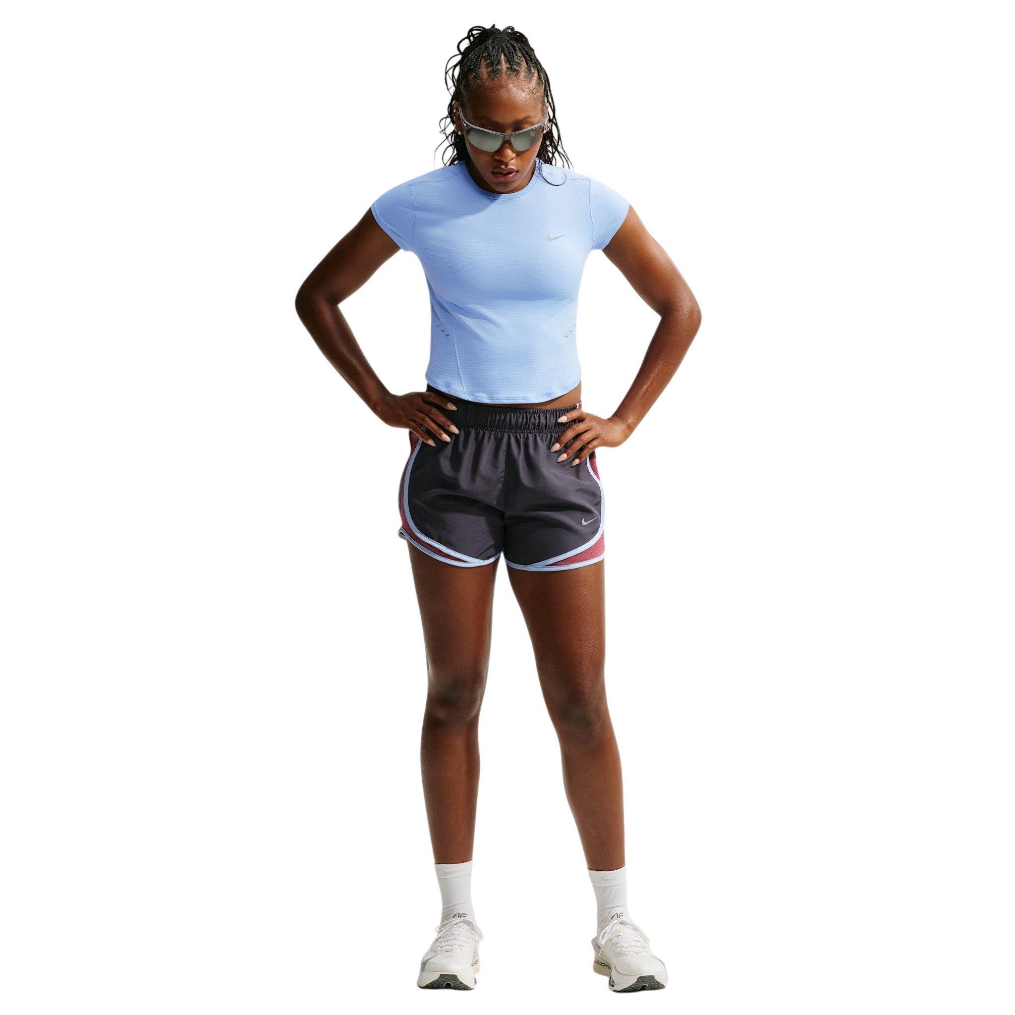 Nike Women's Swift Dri-FIT Seamless Short Sleeve Fitted Running Top - Light Blue/Grey - LIGHT BLUE/GREY
