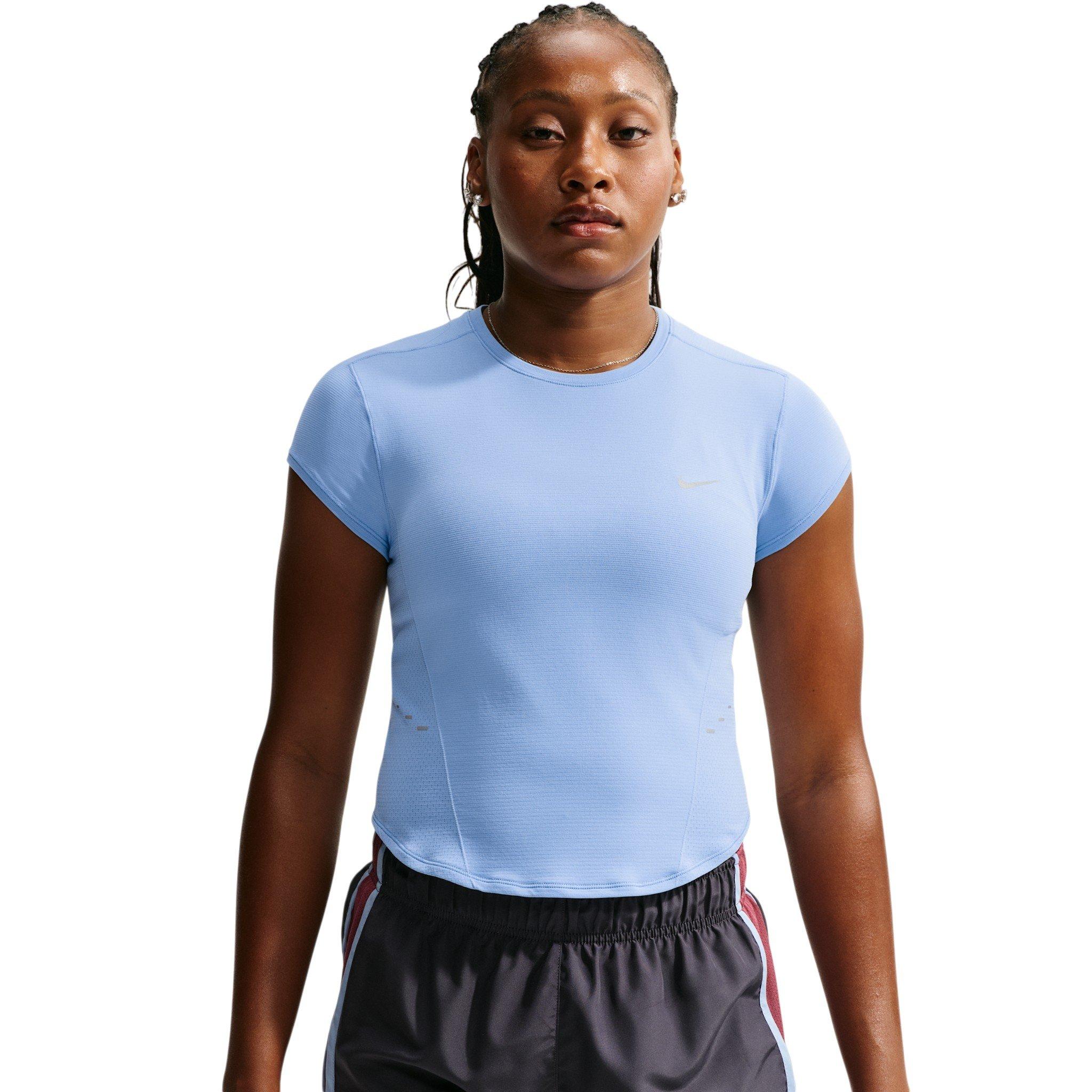 Nike Women's Swift Dri-FIT Seamless Short Sleeve Fitted Running Top - Light Blue/Grey - LIGHT BLUE/GREY