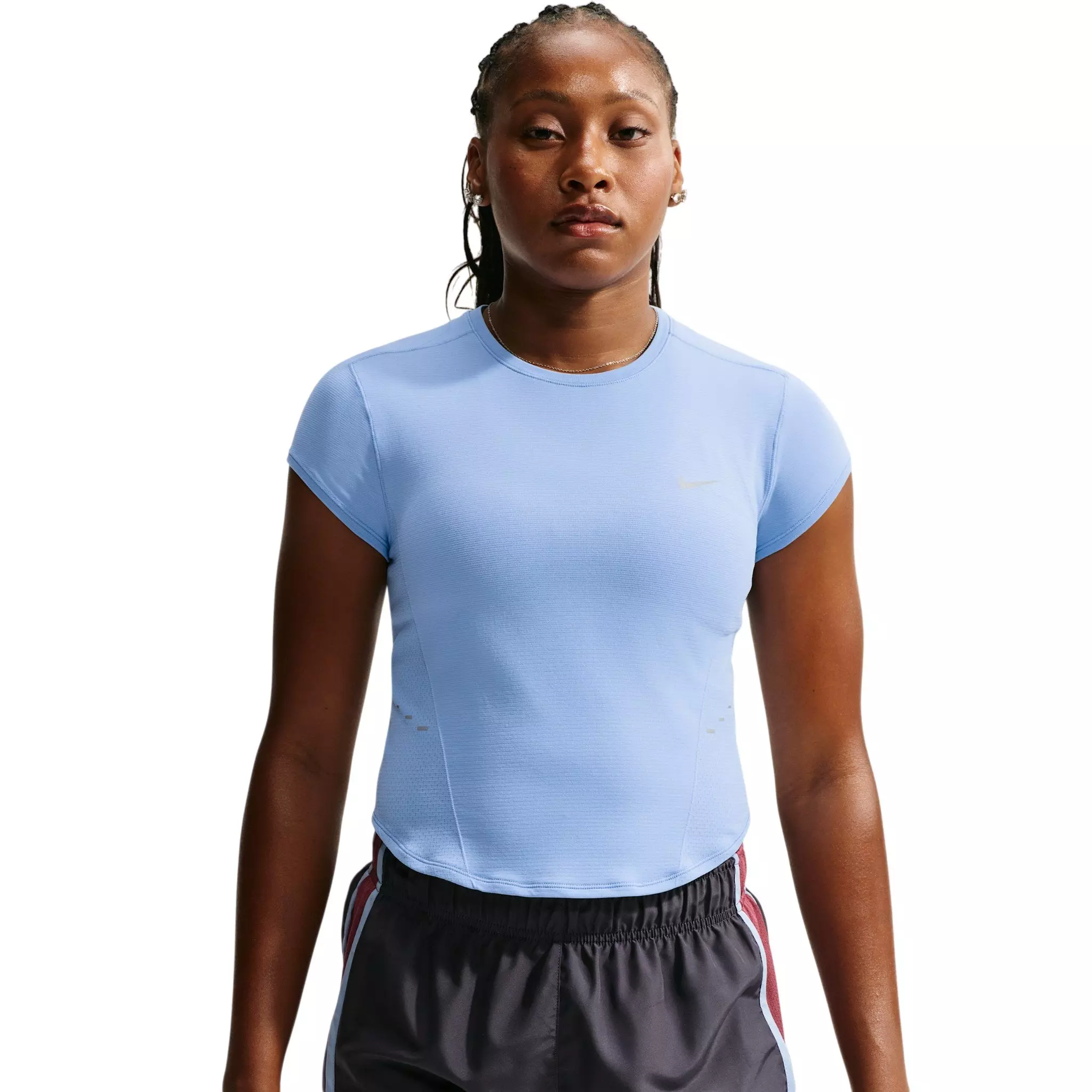 Nike Women's Swift Dri-FIT Seamless Short Sleeve Fitted Running Top - Light Blue/Grey - LIGHT BLUE/GREY