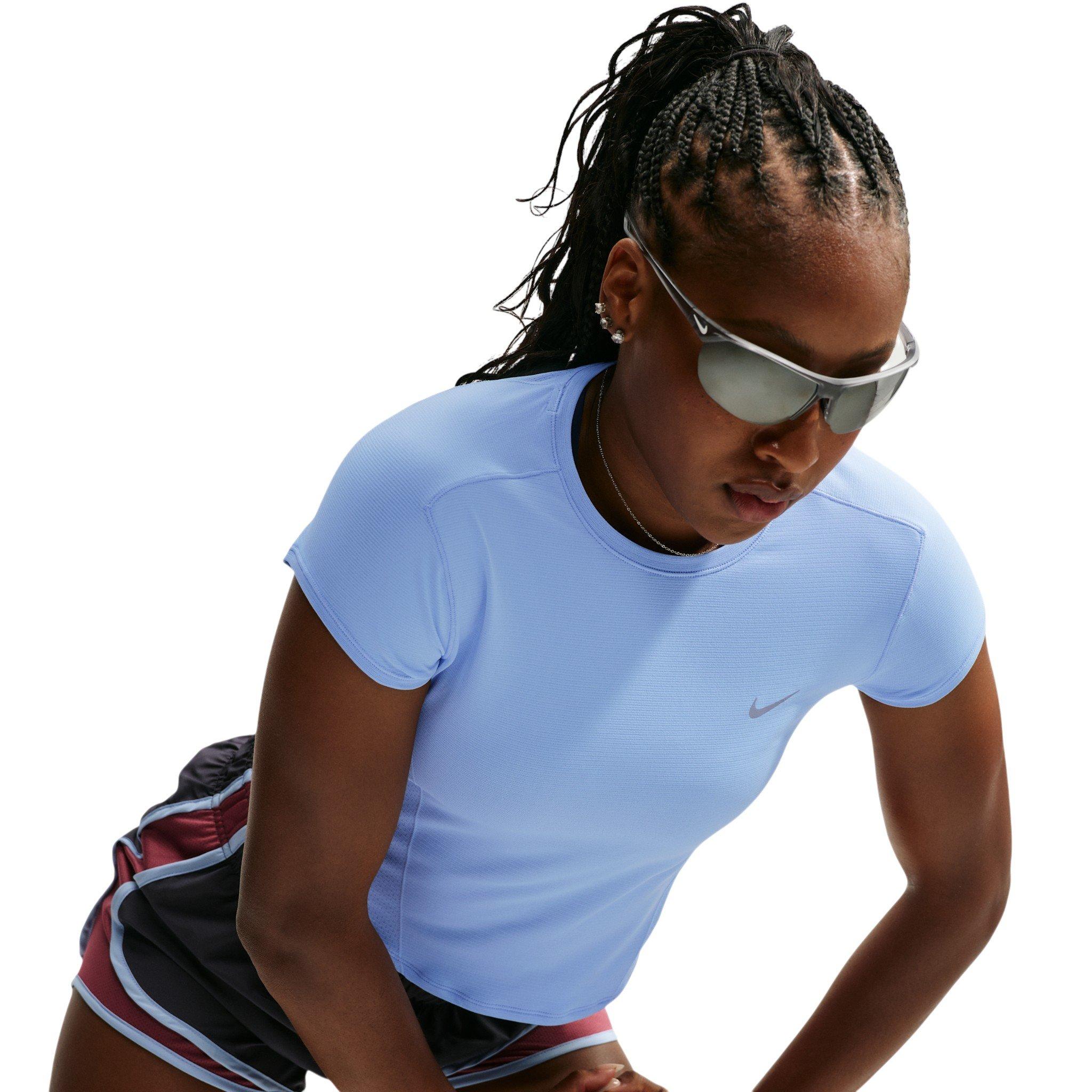 Nike Women's Swift Dri-FIT Seamless Short Sleeve Fitted Running Top - Light Blue/Grey - LIGHT BLUE/GREY