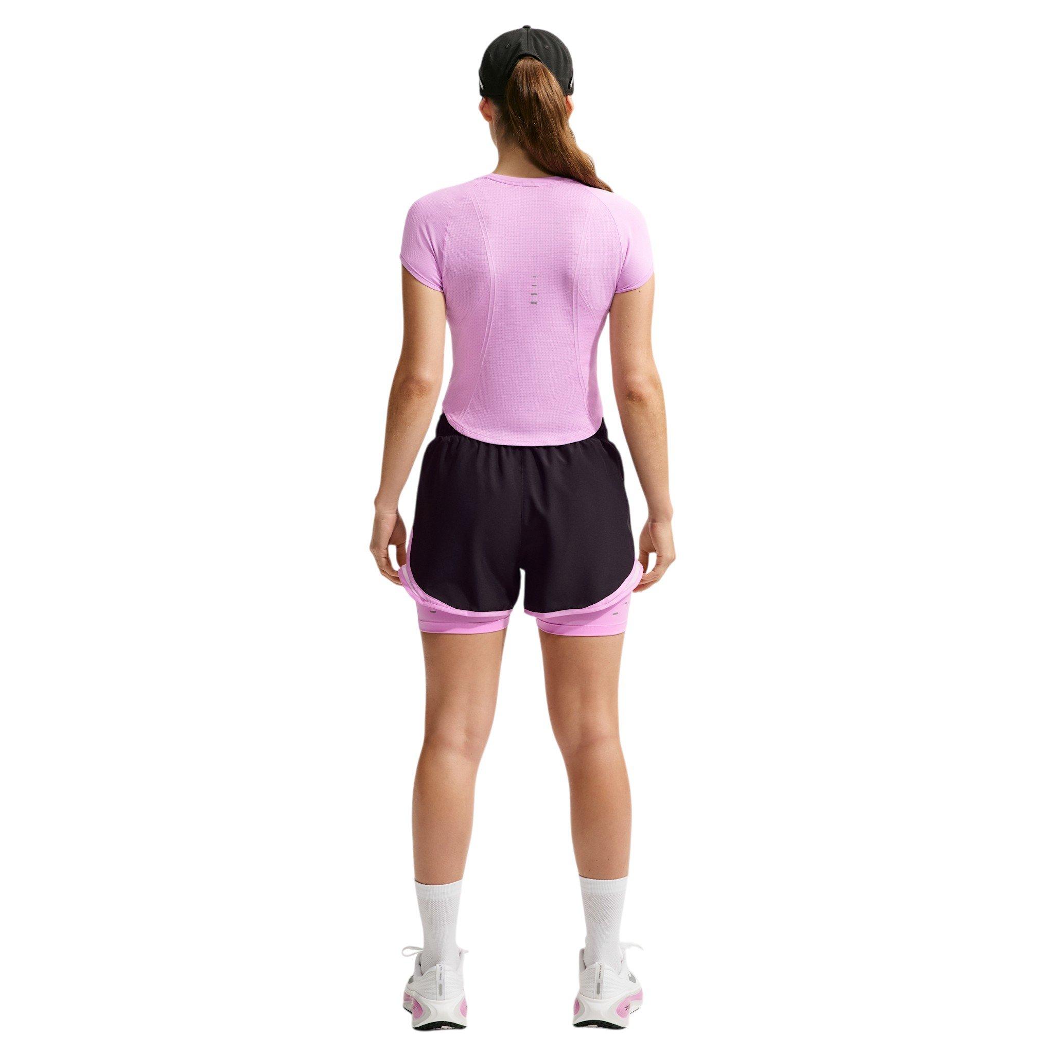 Nike Women's Swift Dri-FIT Seamless Short Sleeve Fitted Running Top - Light Pink/Grey - LIGHT PINK/GREY