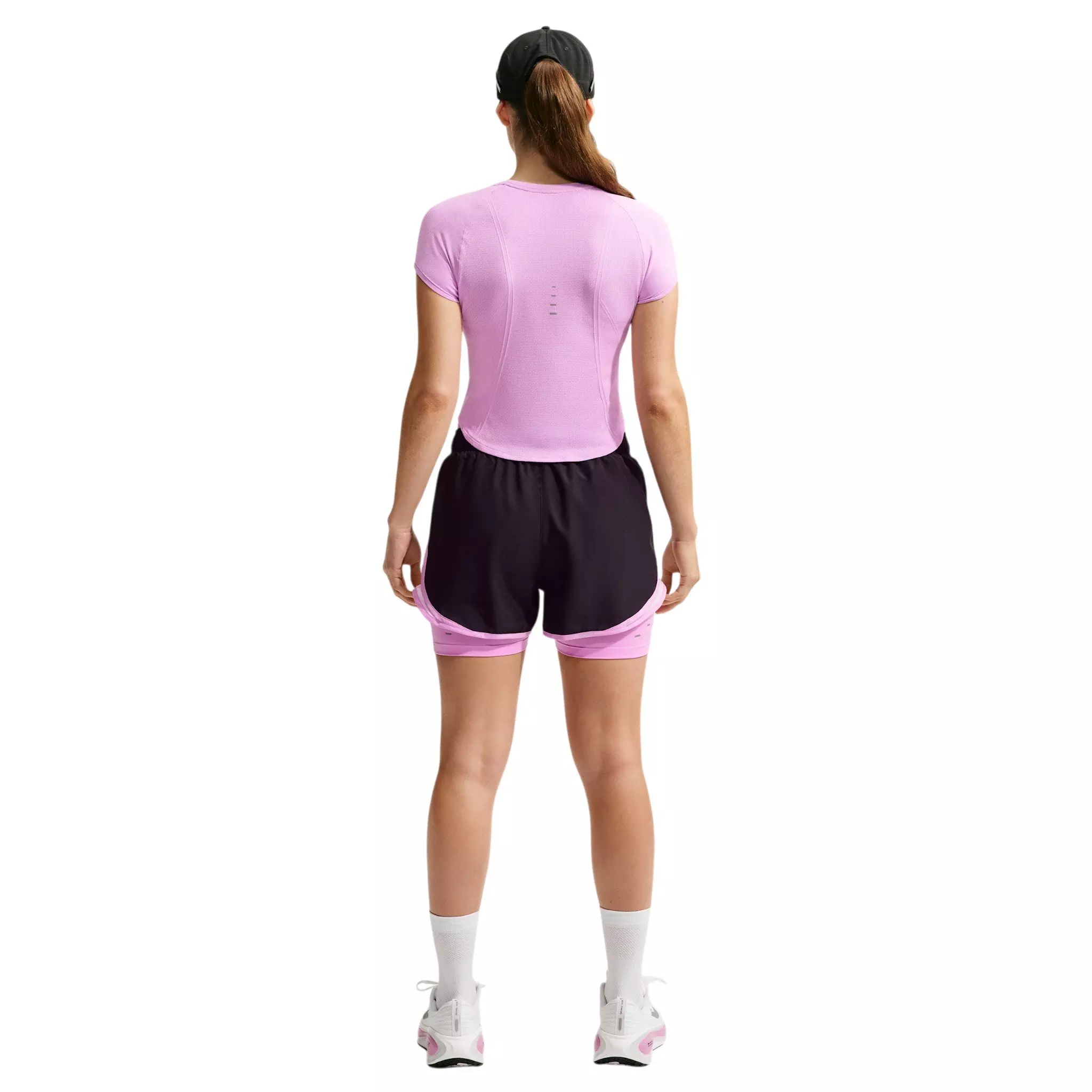 Nike Women's Swift Dri-FIT Seamless Short Sleeve Fitted Running Top - Light Pink/Grey - LIGHT PINK/GREY