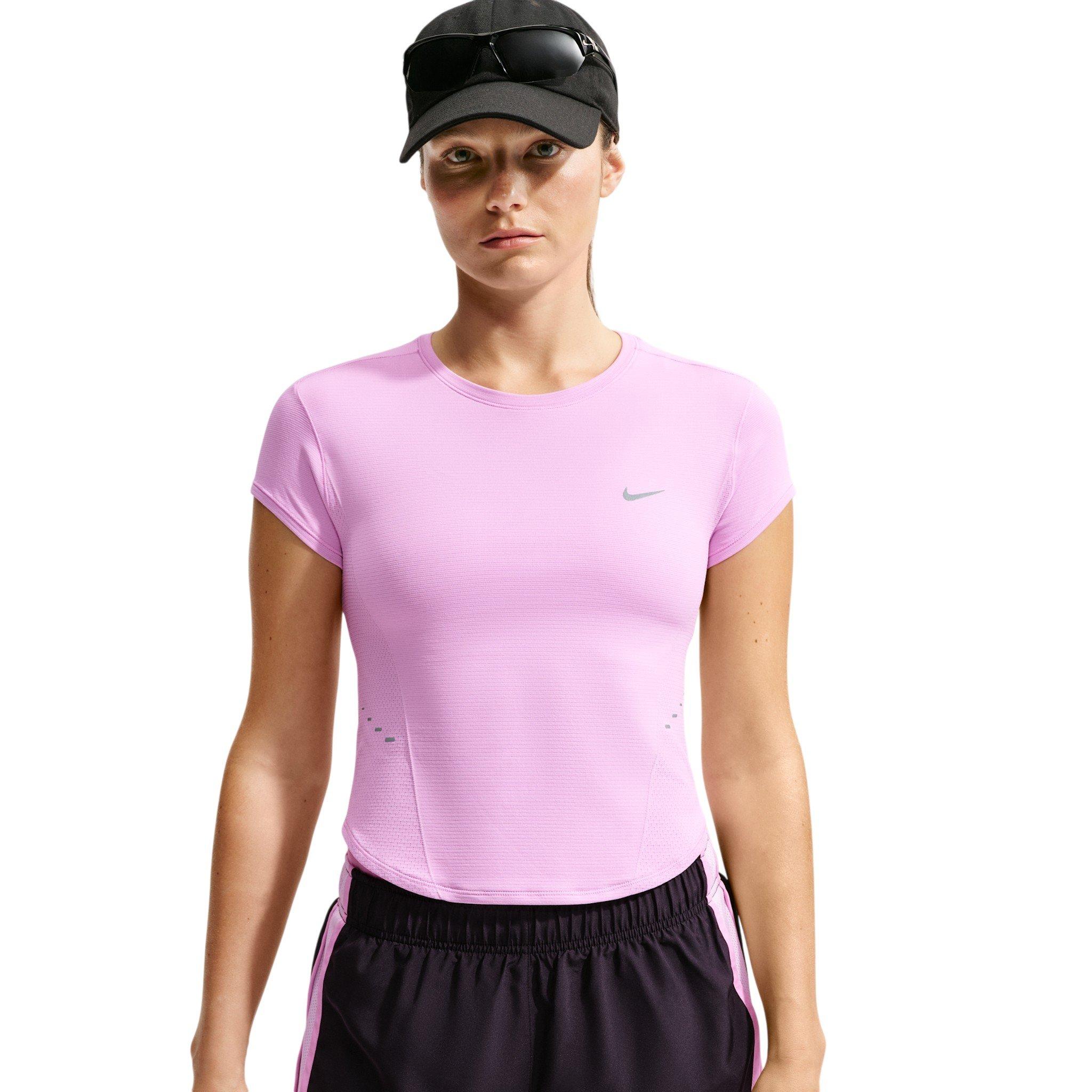 Nike Women's Swift Dri-FIT Seamless Short Sleeve Fitted Running Top - Light Pink/Grey - LIGHT PINK/GREY
