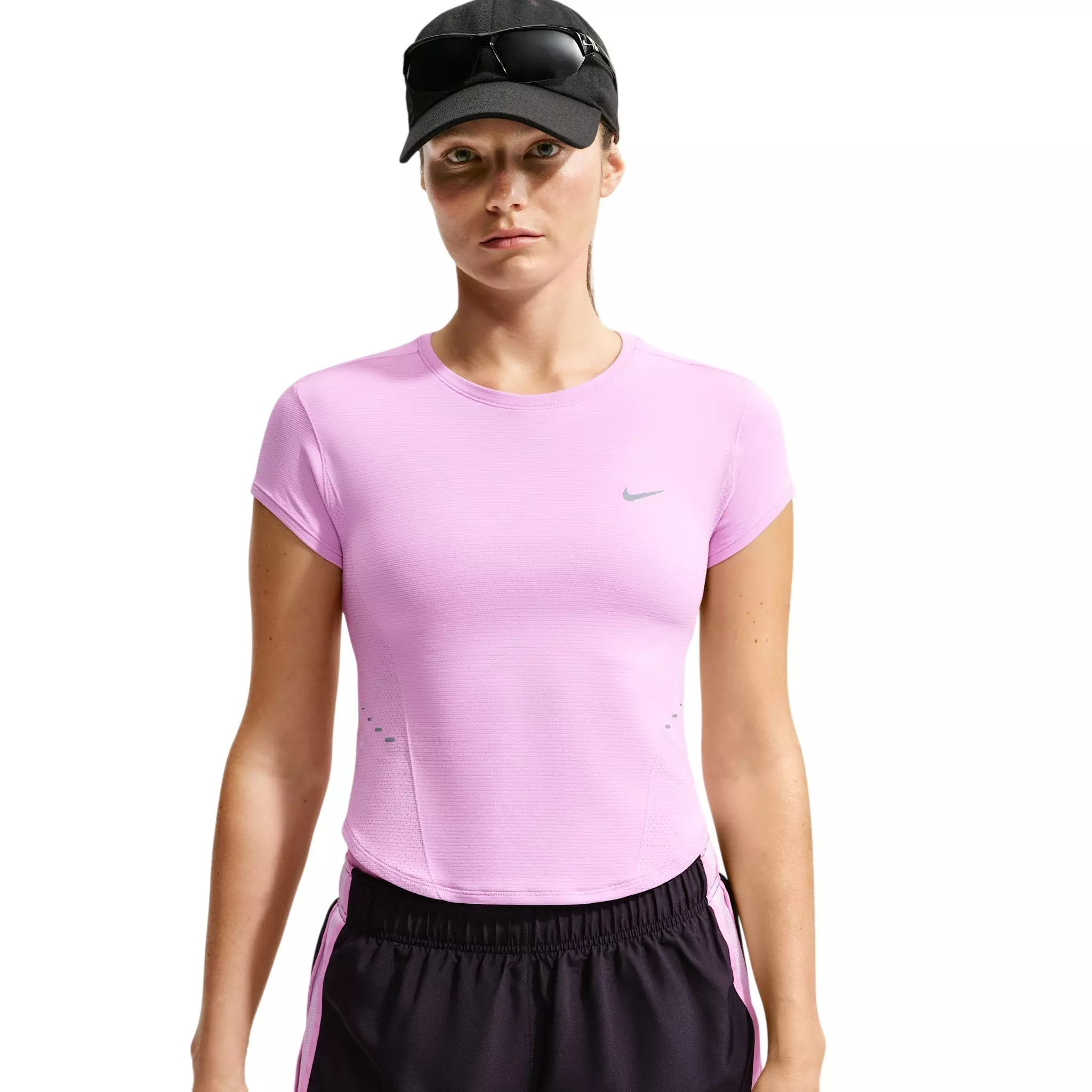 Nike Women's Swift Dri-FIT Seamless Short Sleeve Fitted Running Top - Light Pink/Grey - LIGHT PINK/GREY