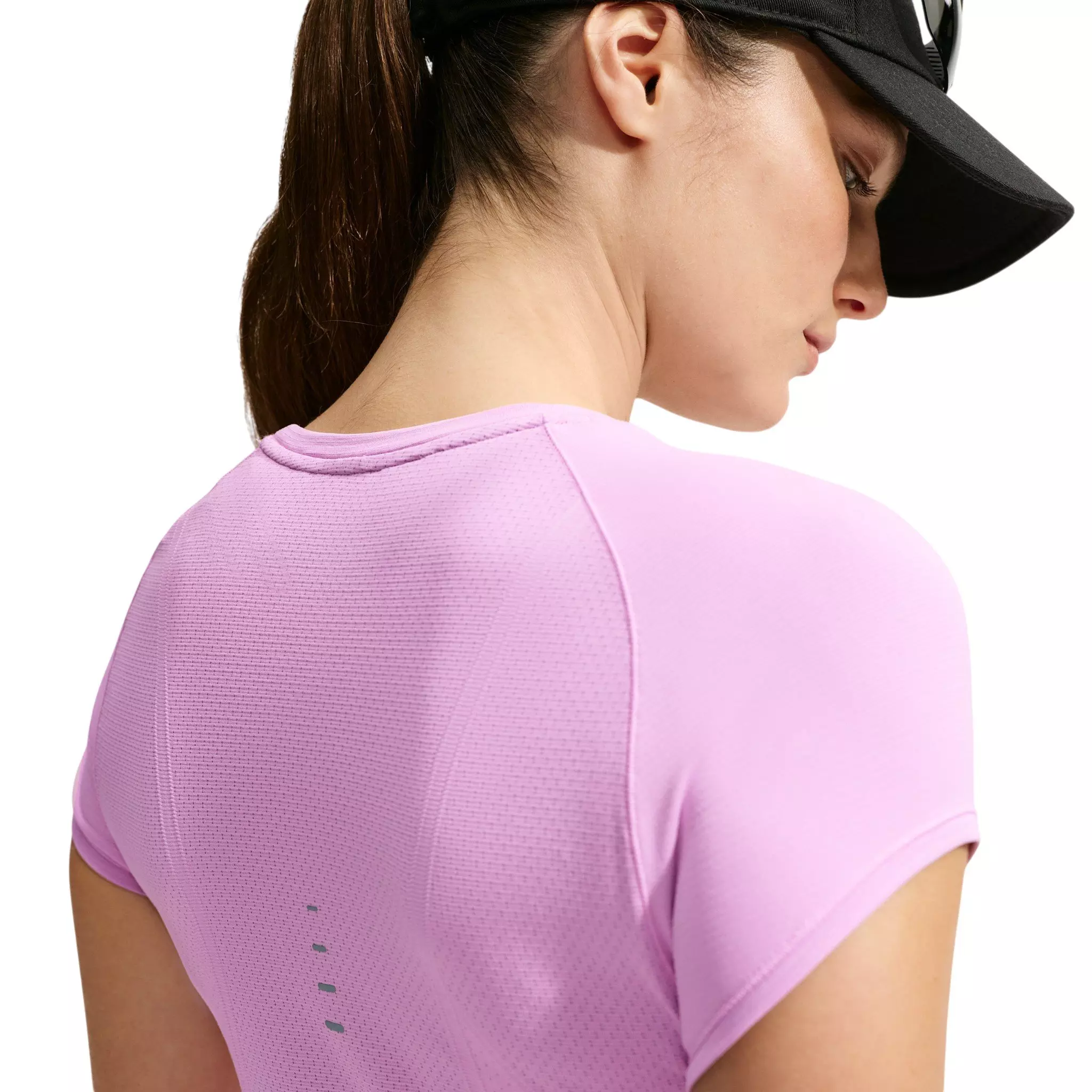 Nike Women's Swift Dri-FIT Seamless Short Sleeve Fitted Running Top - Light Pink/Grey - LIGHT PINK/GREY