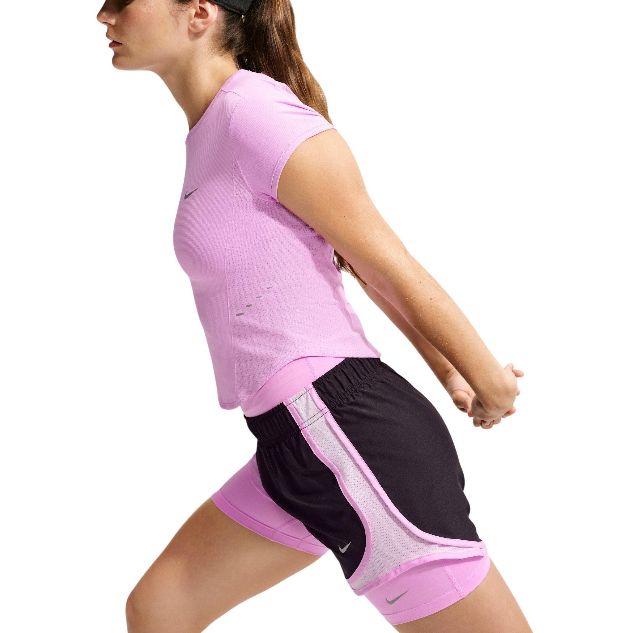 Nike Women's Swift Dri-FIT Seamless Short Sleeve Fitted Running Top - Light Pink/Grey - LIGHT PINK/GREY