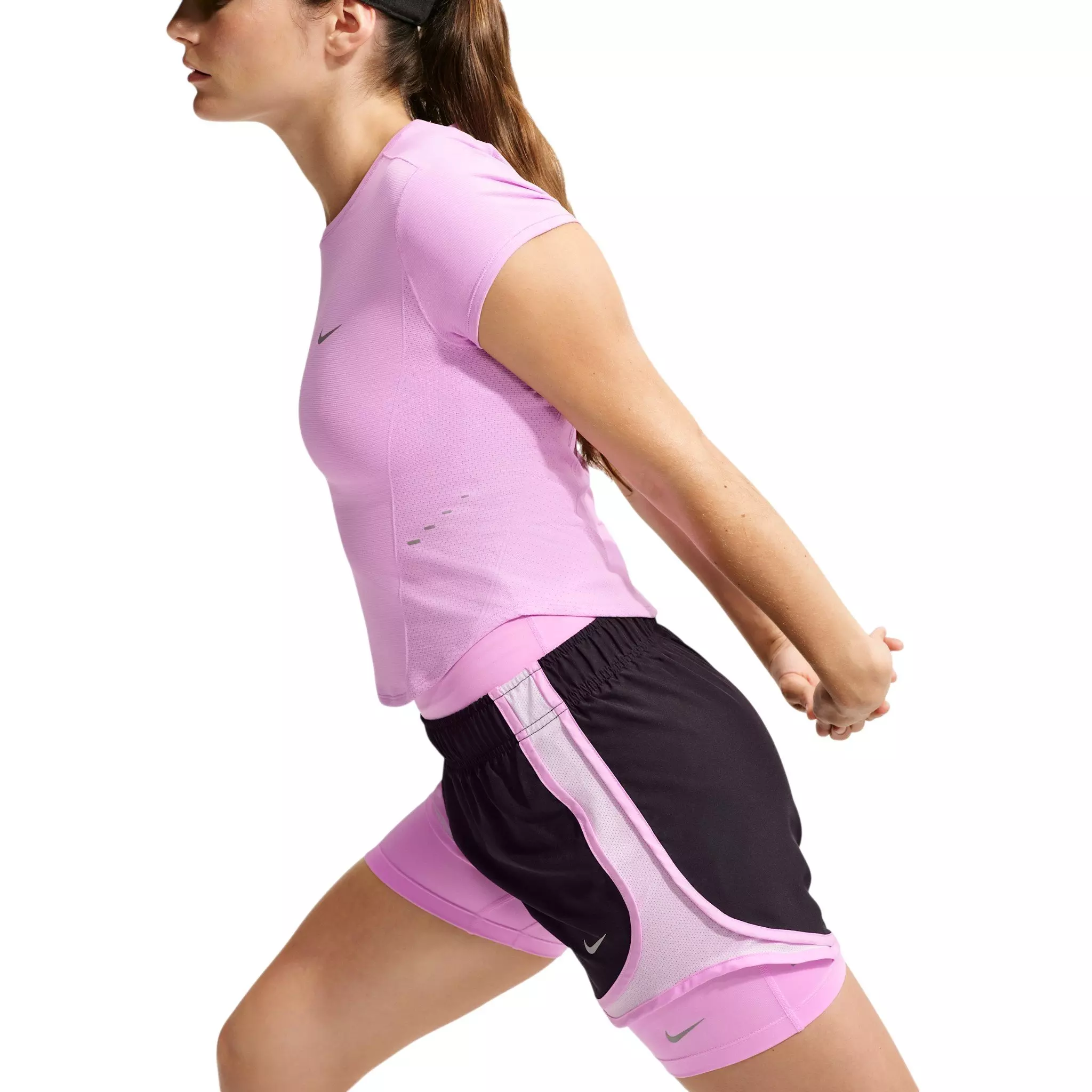 Nike Women's Swift Dri-FIT Seamless Short Sleeve Fitted Running Top - Light Pink/Grey - LIGHT PINK/GREY