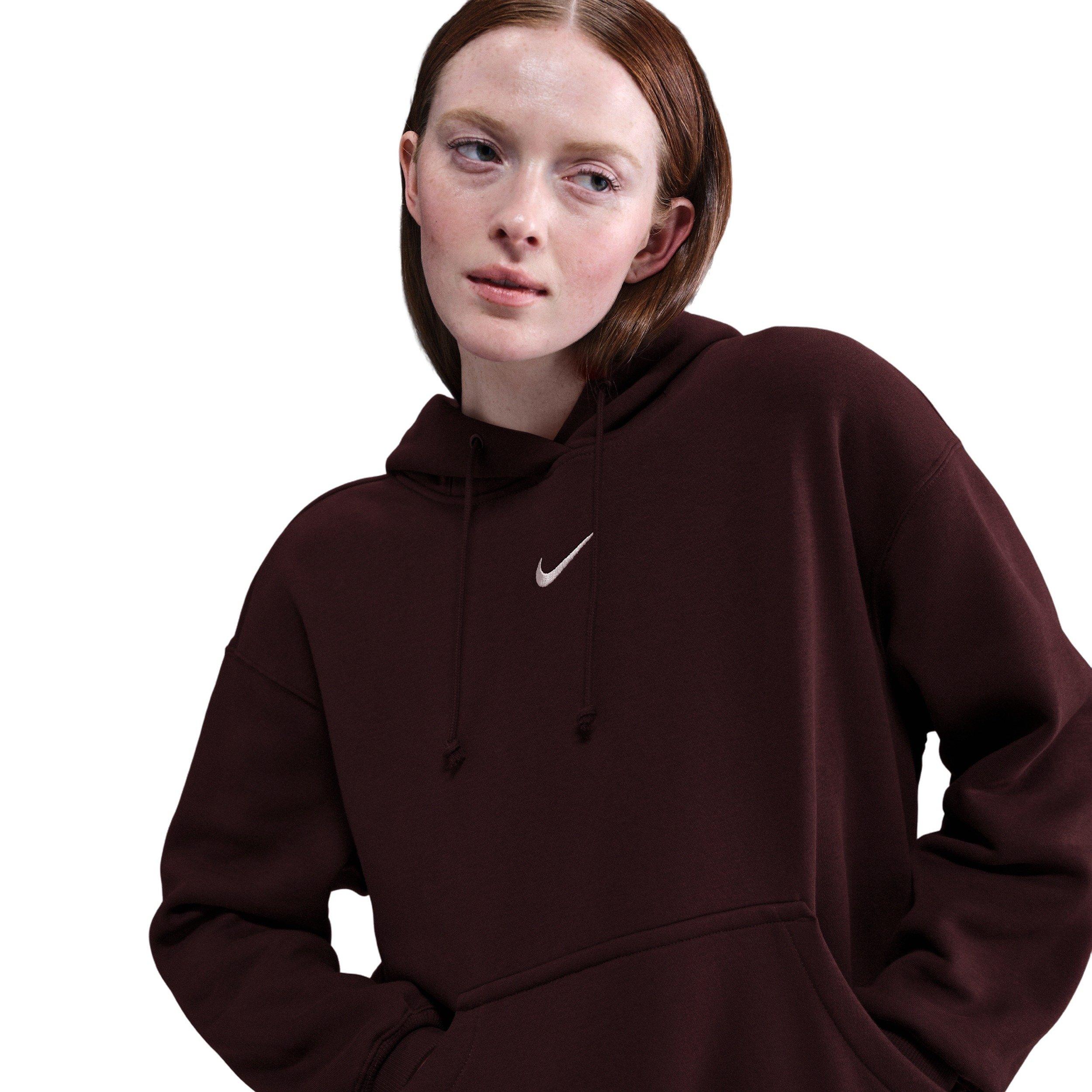 Nike Women's Sportswear Phoenix Fleece Oversized Pullover Hoodie -Burgundy - BURGUNDY Thumbnail View 3