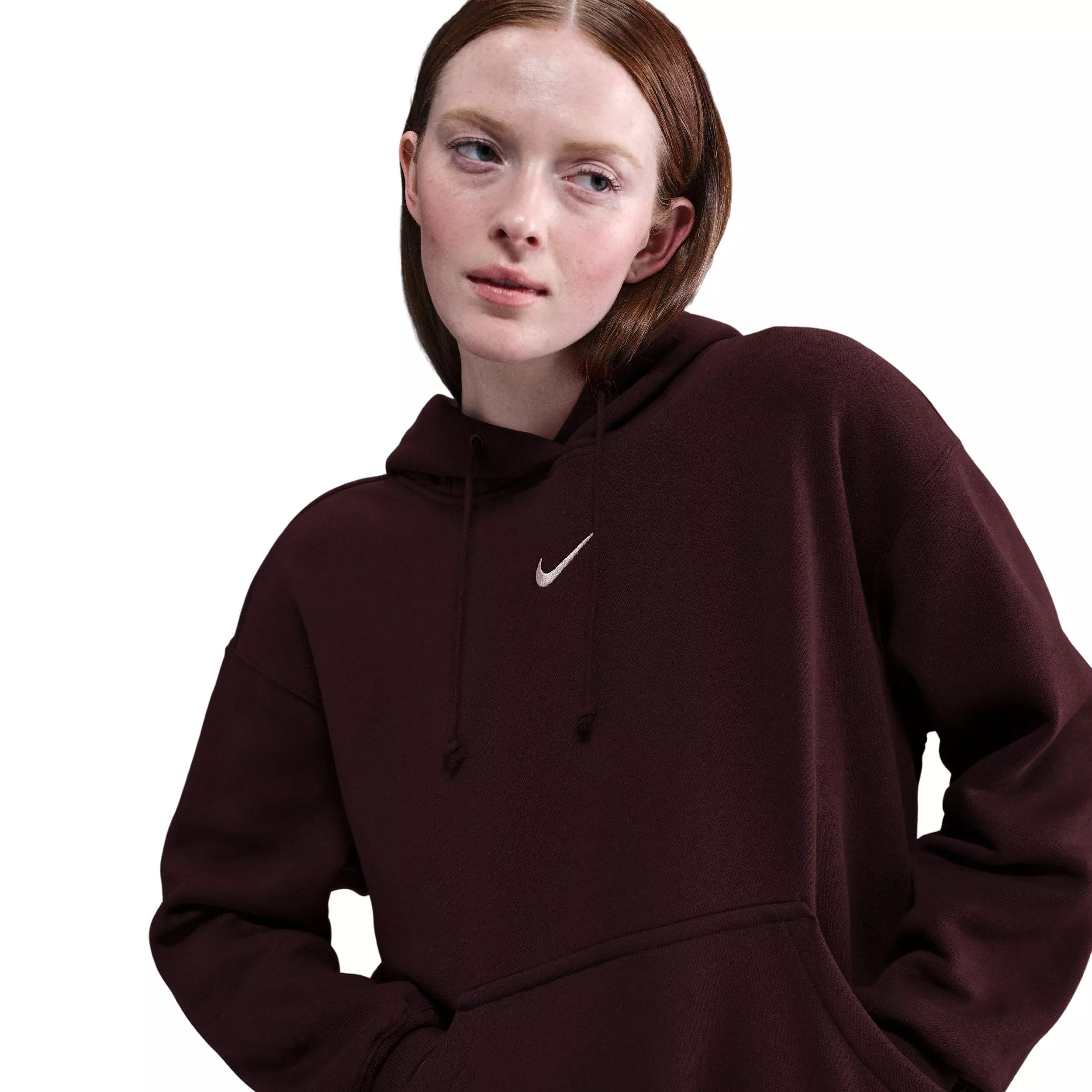 Nike Women's Sportswear Phoenix Fleece Oversized Pullover Hoodie -Burgundy - BURGUNDY