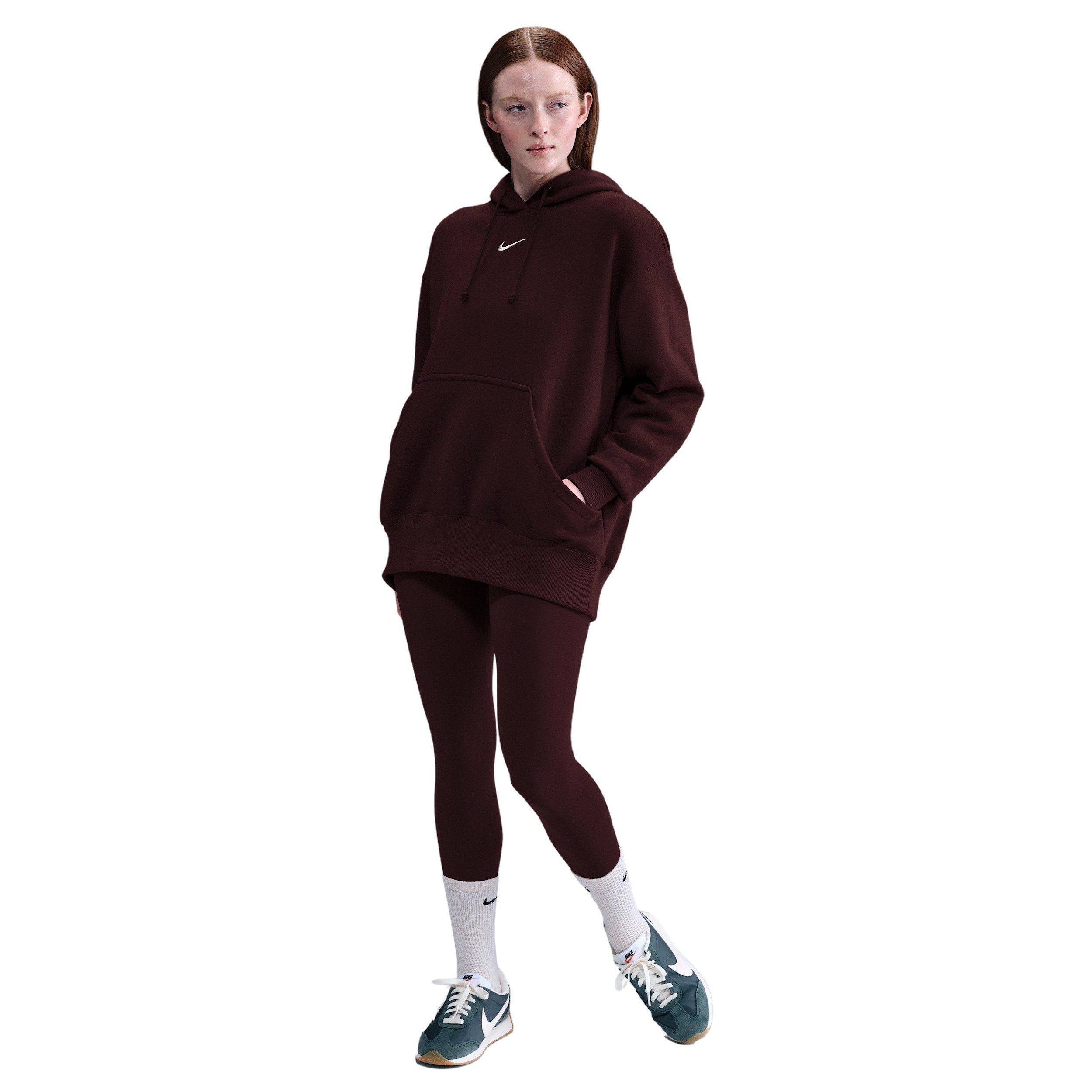 Nike Women's Sportswear Phoenix Fleece Oversized Pullover Hoodie -Burgundy - BURGUNDY Thumbnail View 4