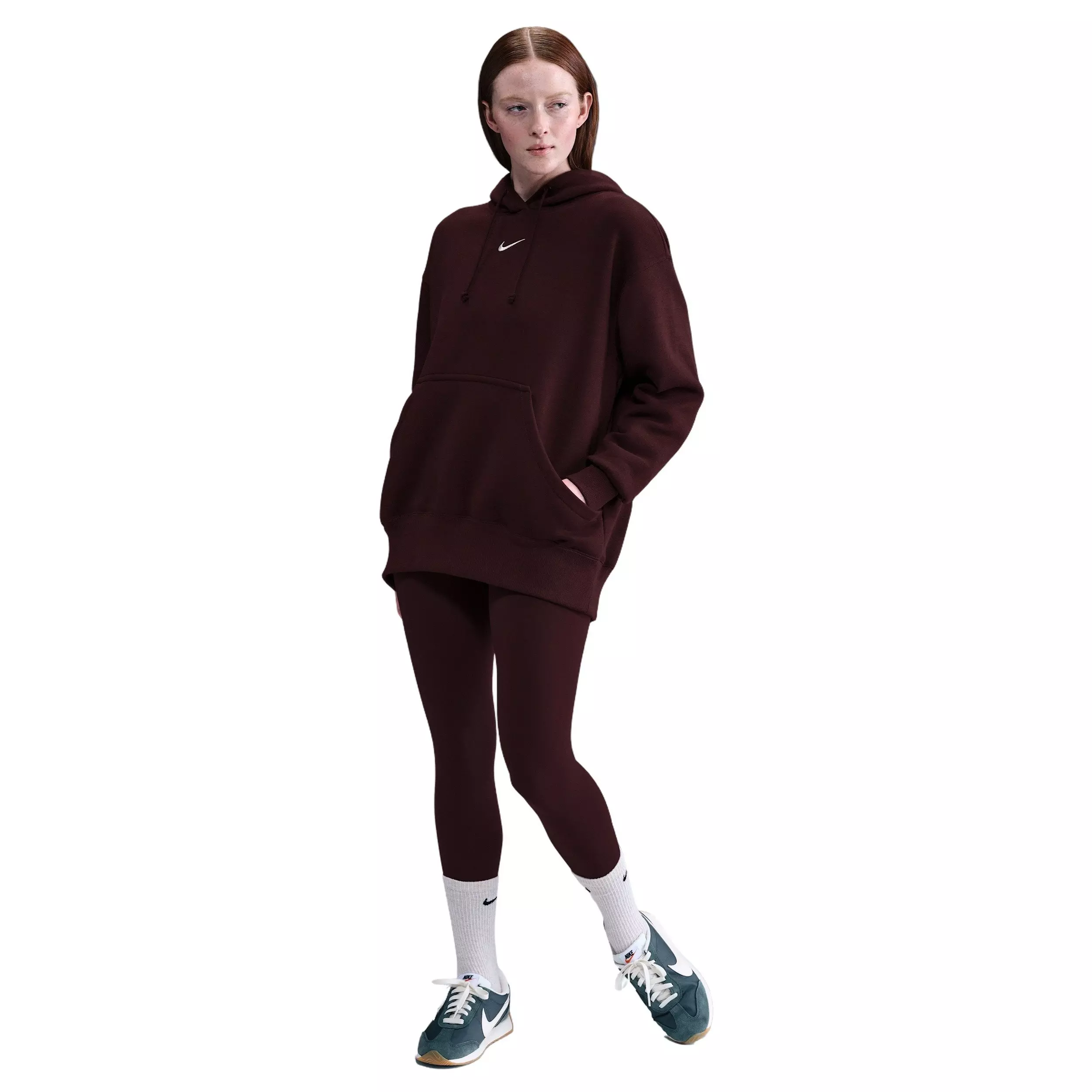 Nike Women's Sportswear Phoenix Fleece Oversized Pullover Hoodie -Burgundy - BURGUNDY